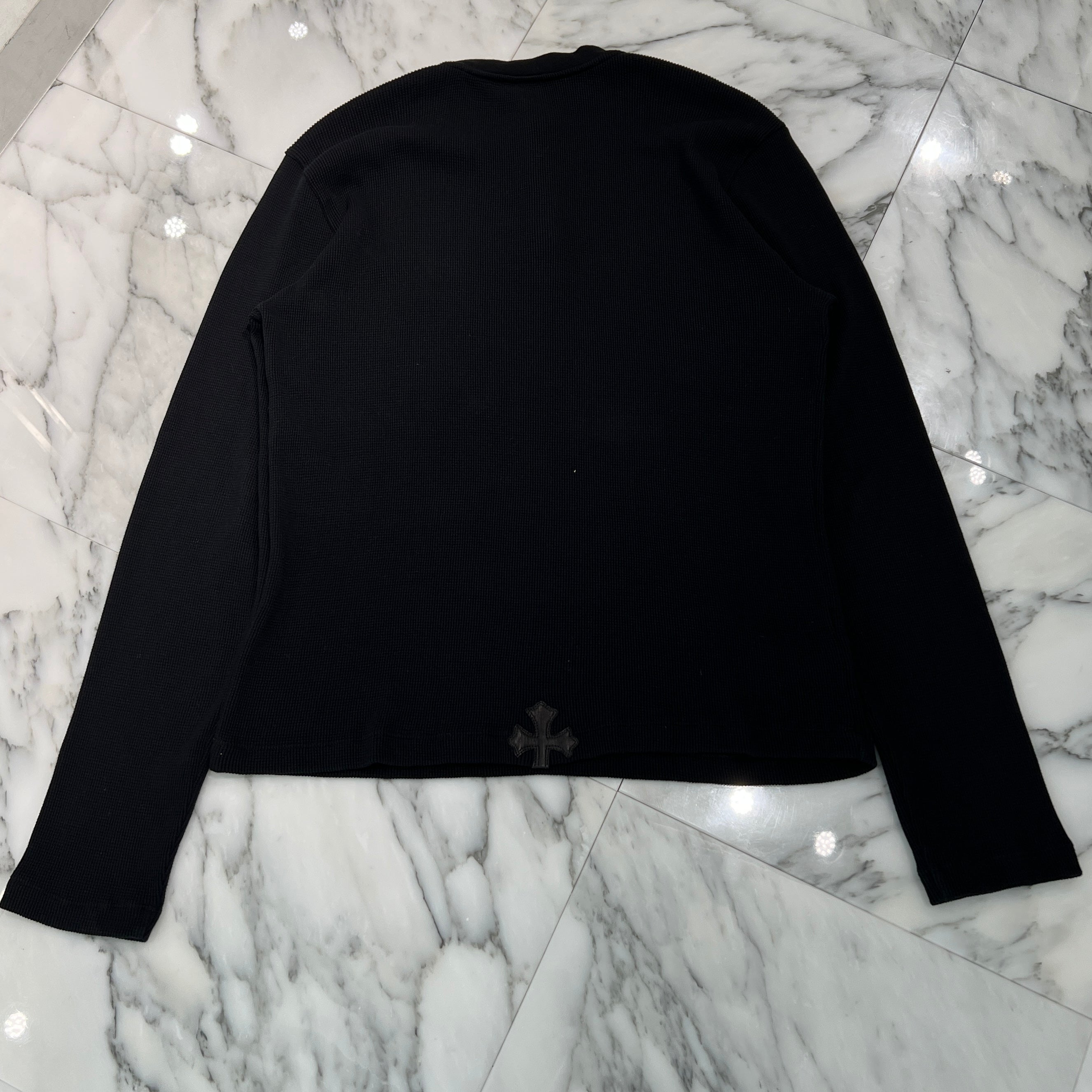 CHROME HEARTS Y NOT Leather Cross Patch Polo Thermal Long Sleeve Tee Size L クロムハーツ ワイノット レザークロスパッチ ポロ サーマル ロングスリーブ Tシャツ サイズL