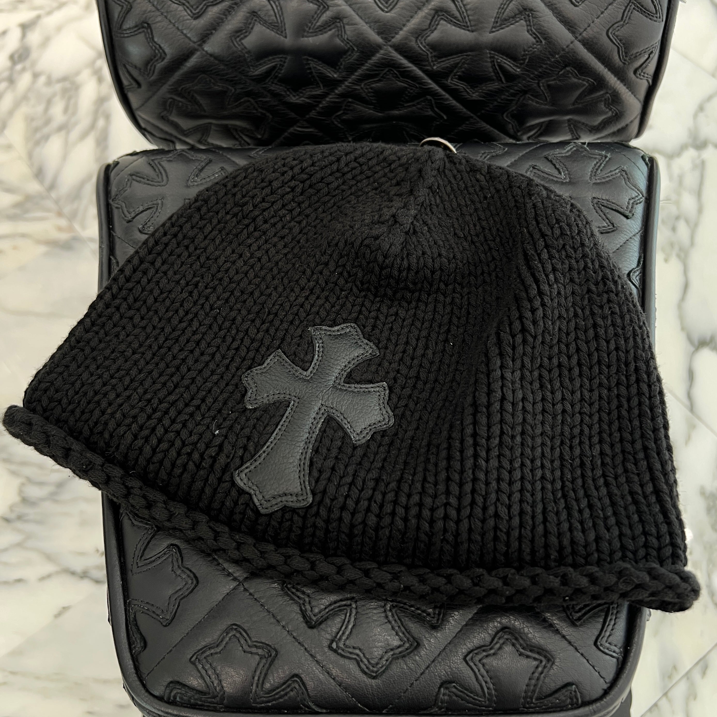 CHROME HEARTS Cashmere Leather 1 Cross Patch Beanie Size ONE SIZE（26cm） クロムハーツ カシミヤ レザー 1クロスパッチ ビーニー サイズONE SIZE（26cm）