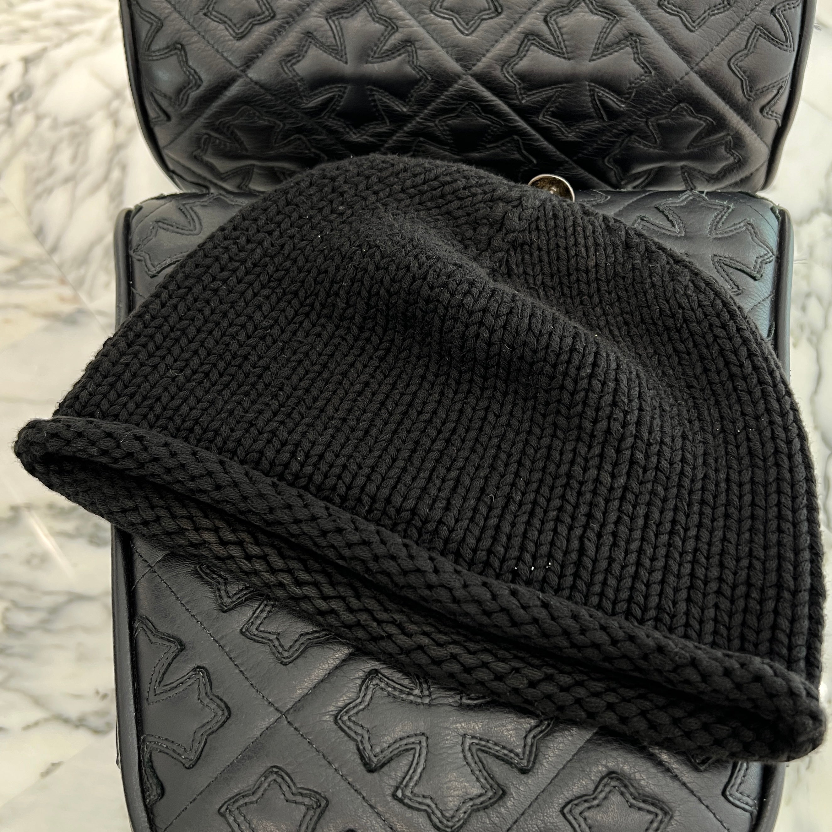 CHROME HEARTS Cashmere Leather 1 Cross Patch Beanie Size ONE SIZE（26cm） クロムハーツ カシミヤ レザー 1クロスパッチ ビーニー サイズONE SIZE（26cm）