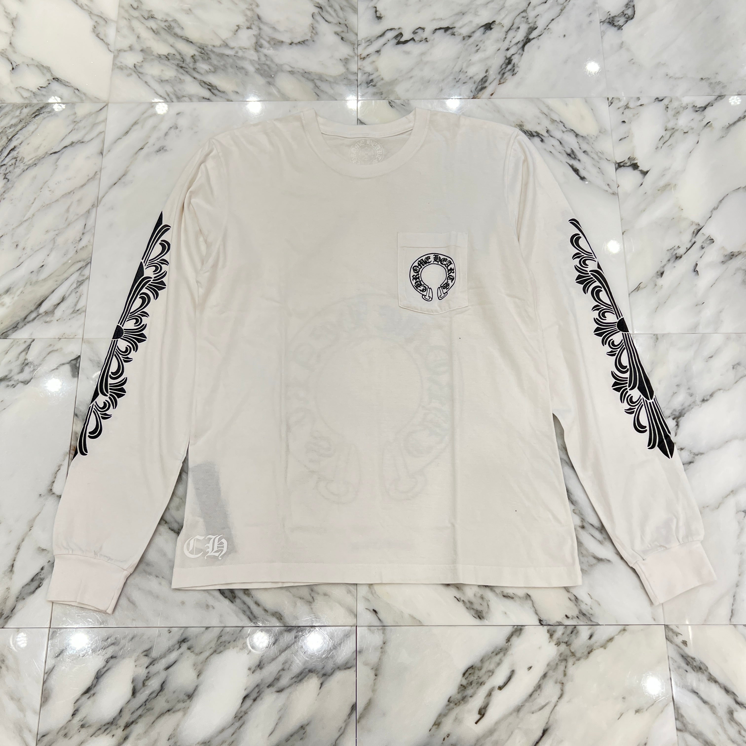 CHROME HEARTS Floral Cross Horseshoe Long Sleeve Tee Size L クロムハーツ フローラルクロス ホースシュー ロングスリーブTシャツ サイズL
