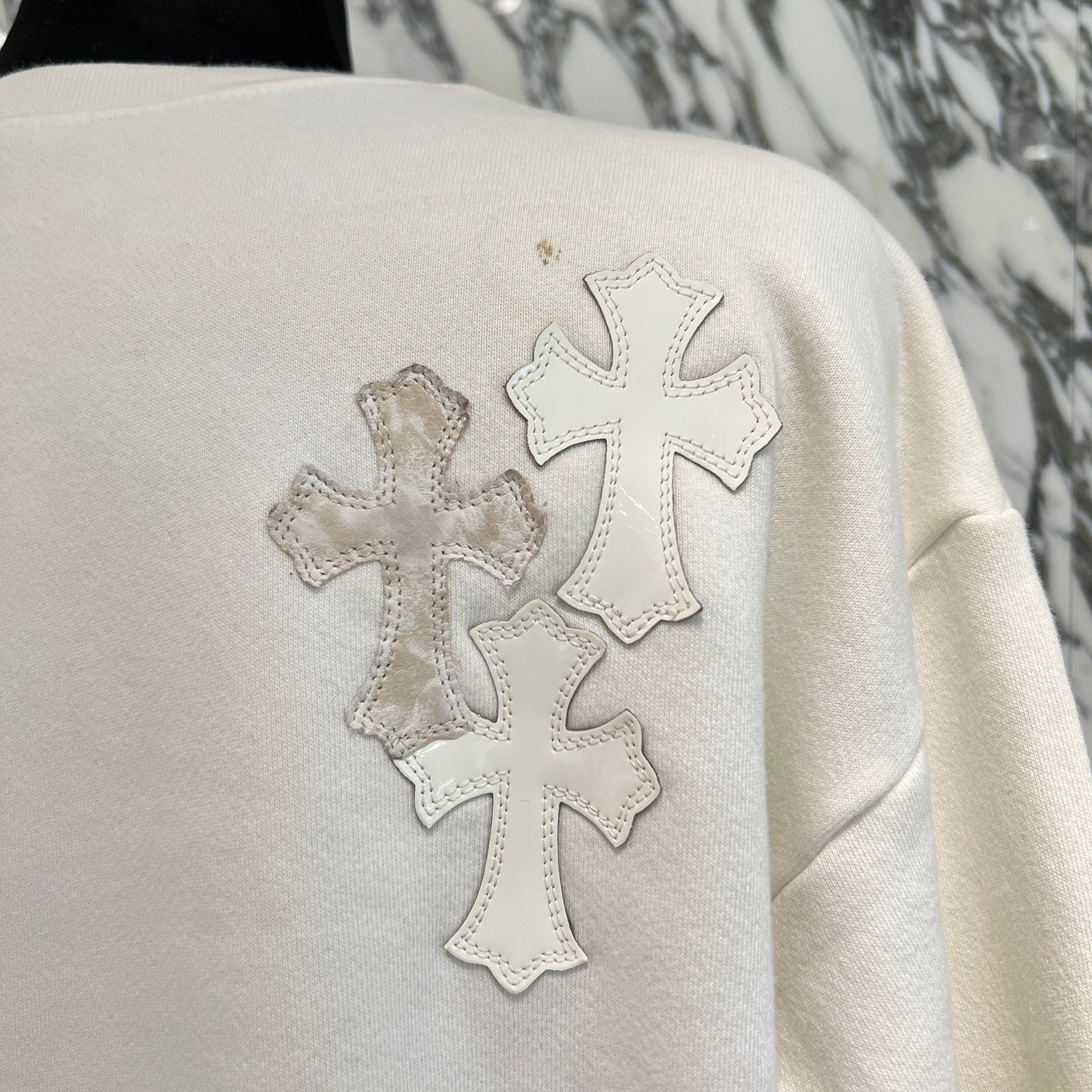 CHROME HEARTS Y NOT Multi Leather Cross Patch Sweatshirt Size XS クロムハーツ ワイノット マルチレザークロスパッチ スウェットシャツ サイズXS