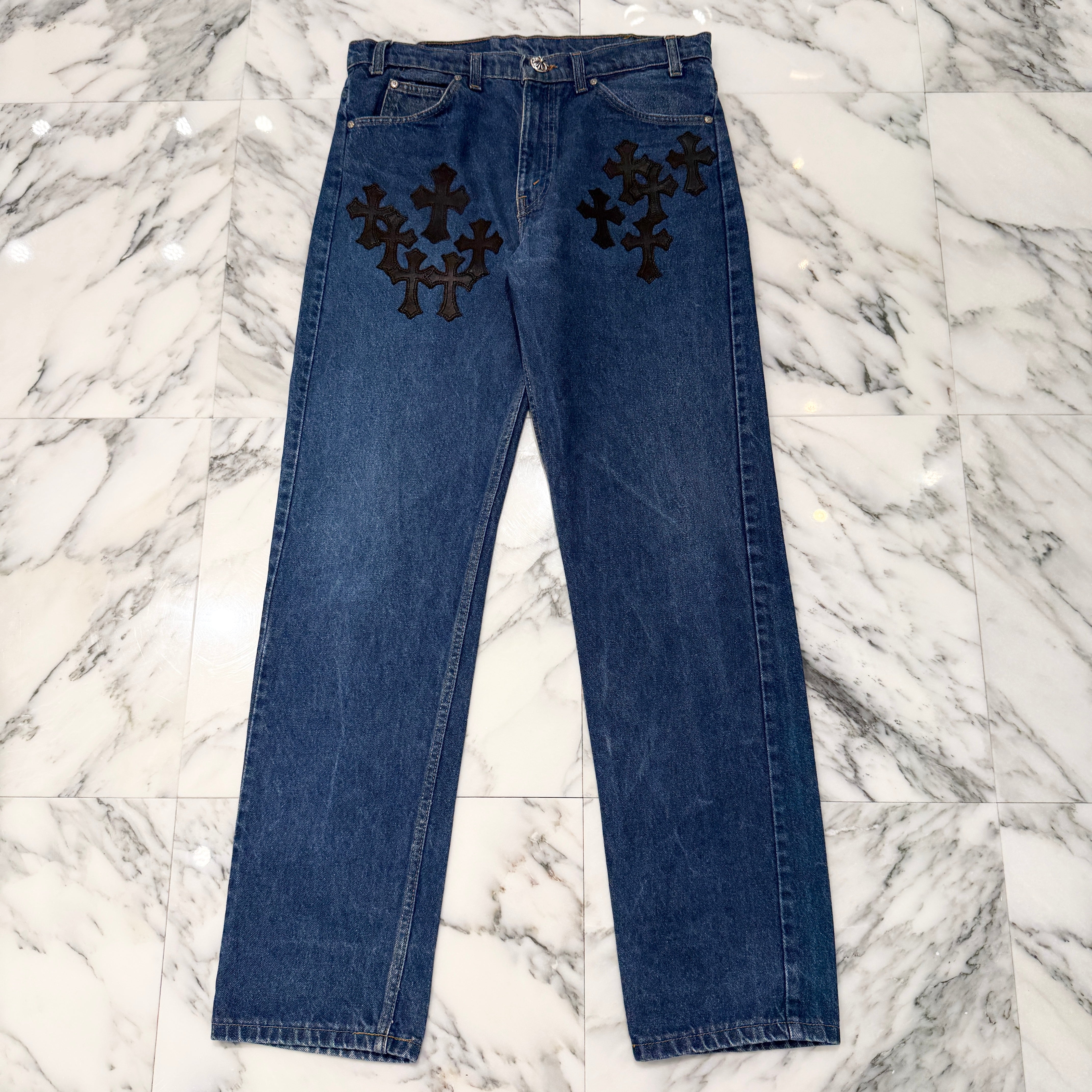 CHROME HEARTS × Levi's 505 VNTG Cross Leather Patch Denim Pants Size 33 クロムハーツ × リーバイス 505 ヴィンテージ クロスレザーパッチ デニムパンツ サイズ33