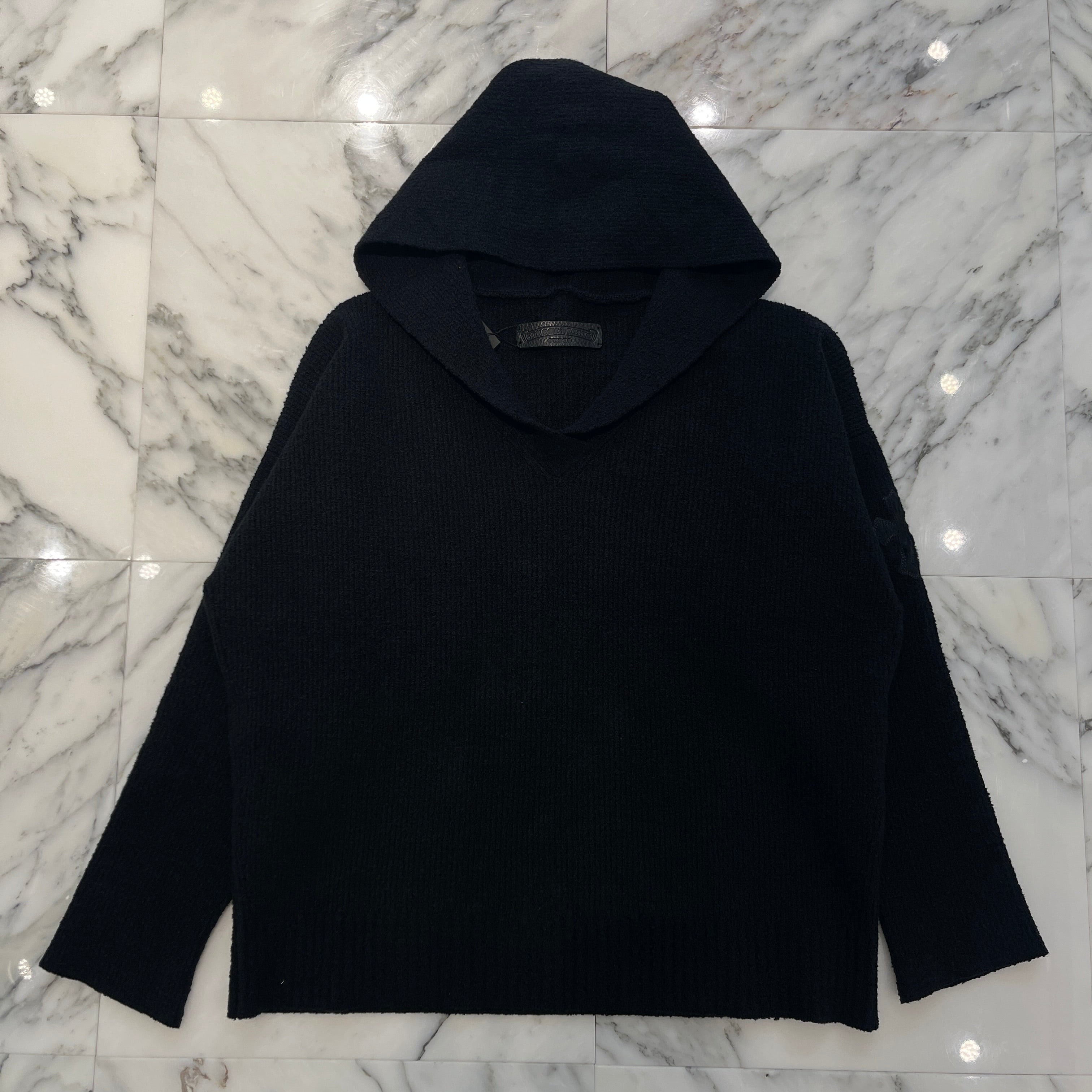 CHROME HEARTS Y NOT Harako Leather Cross Patch Knit Pullover Hoodie Size M/L クロムハーツ ワイノット ハラコレザー クロスパッチ ニット プルオーバーフーディー サイズM/L