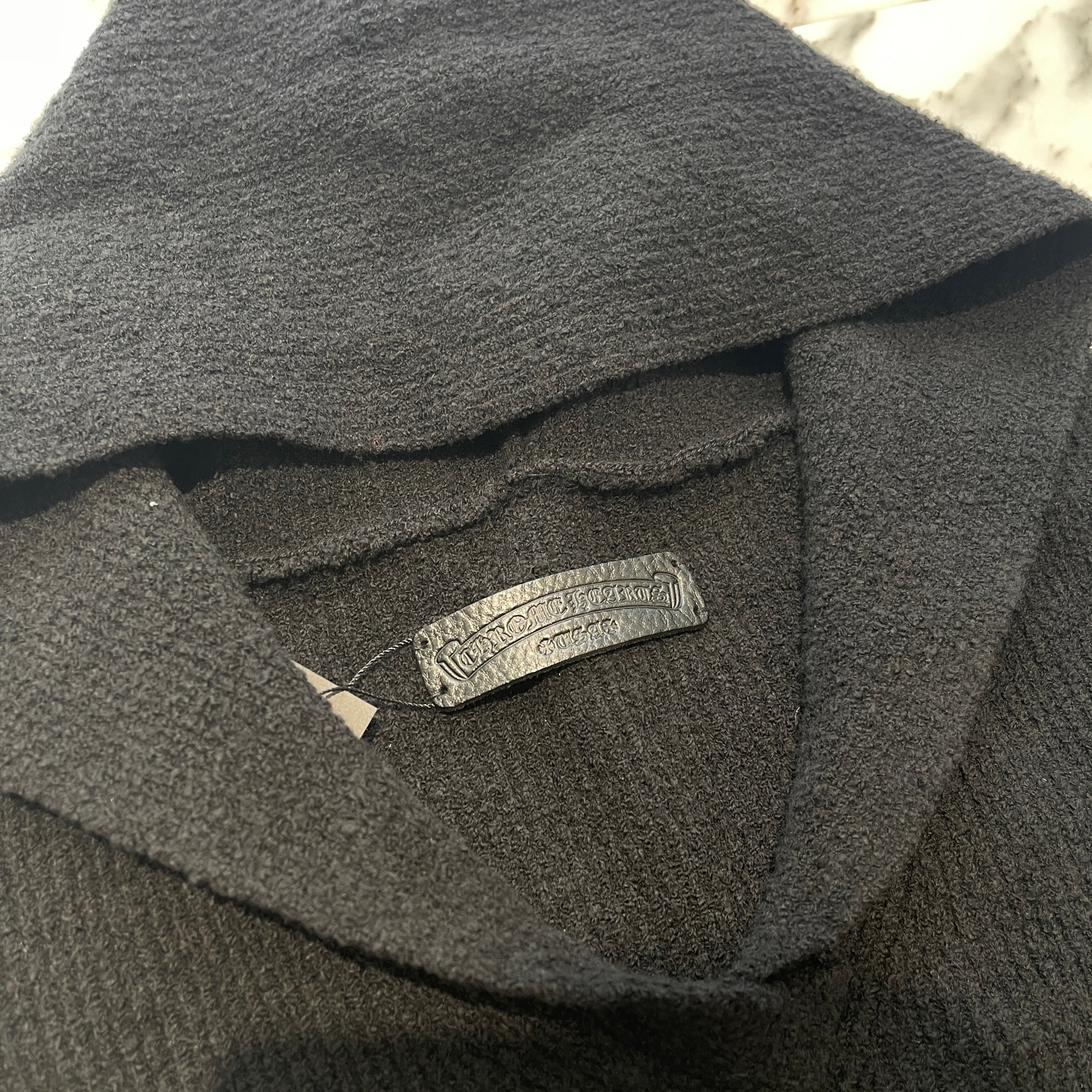 CHROME HEARTS Y NOT Harako Leather Cross Patch Knit Pullover Hoodie Size M/L クロムハーツ ワイノット ハラコレザー クロスパッチ ニット プルオーバーフーディー サイズM/L