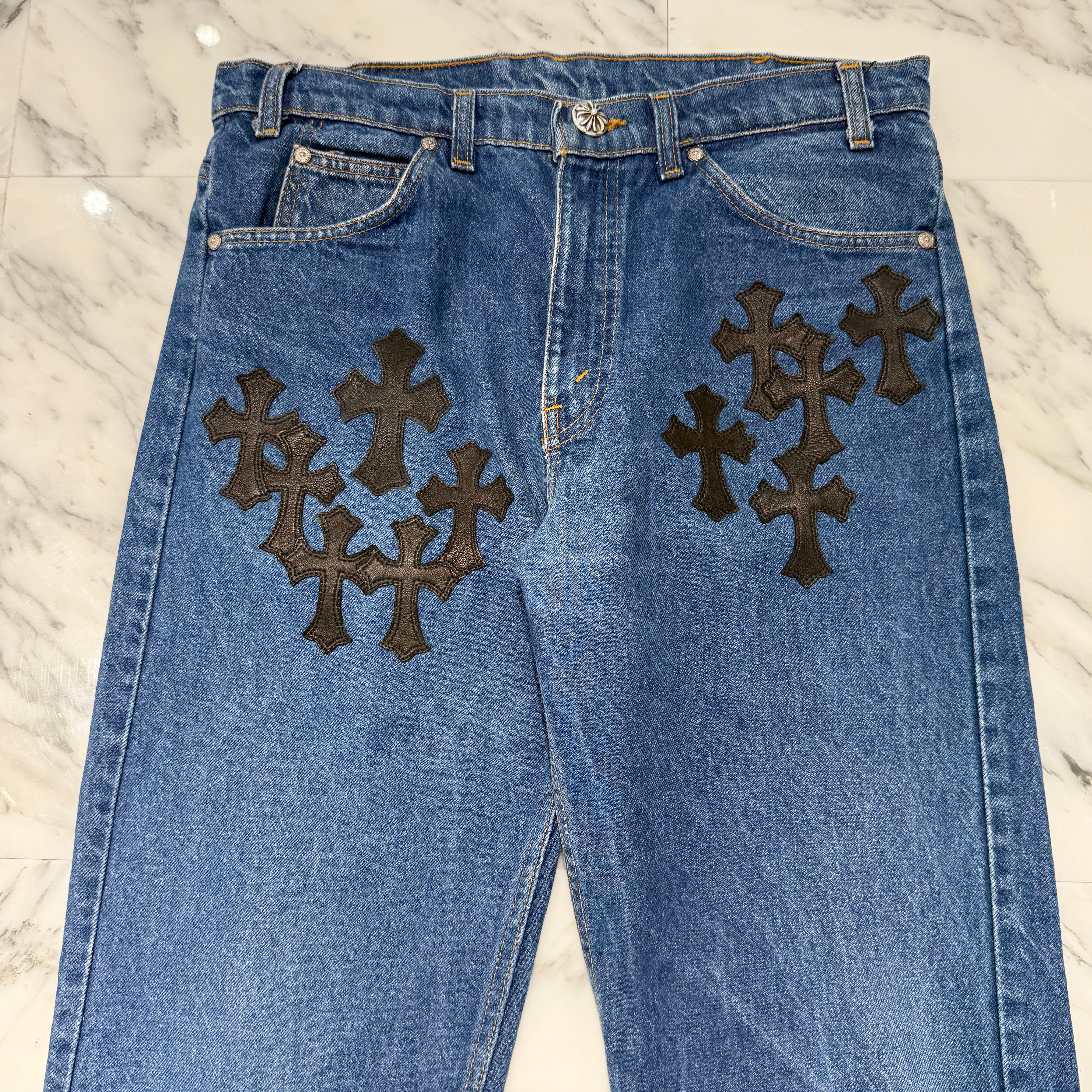 CHROME HEARTS × Levi's 505 VNTG Cross Leather Patch Denim Pants Size 33 クロムハーツ × リーバイス 505 ヴィンテージ クロスレザーパッチ デニムパンツ サイズ33