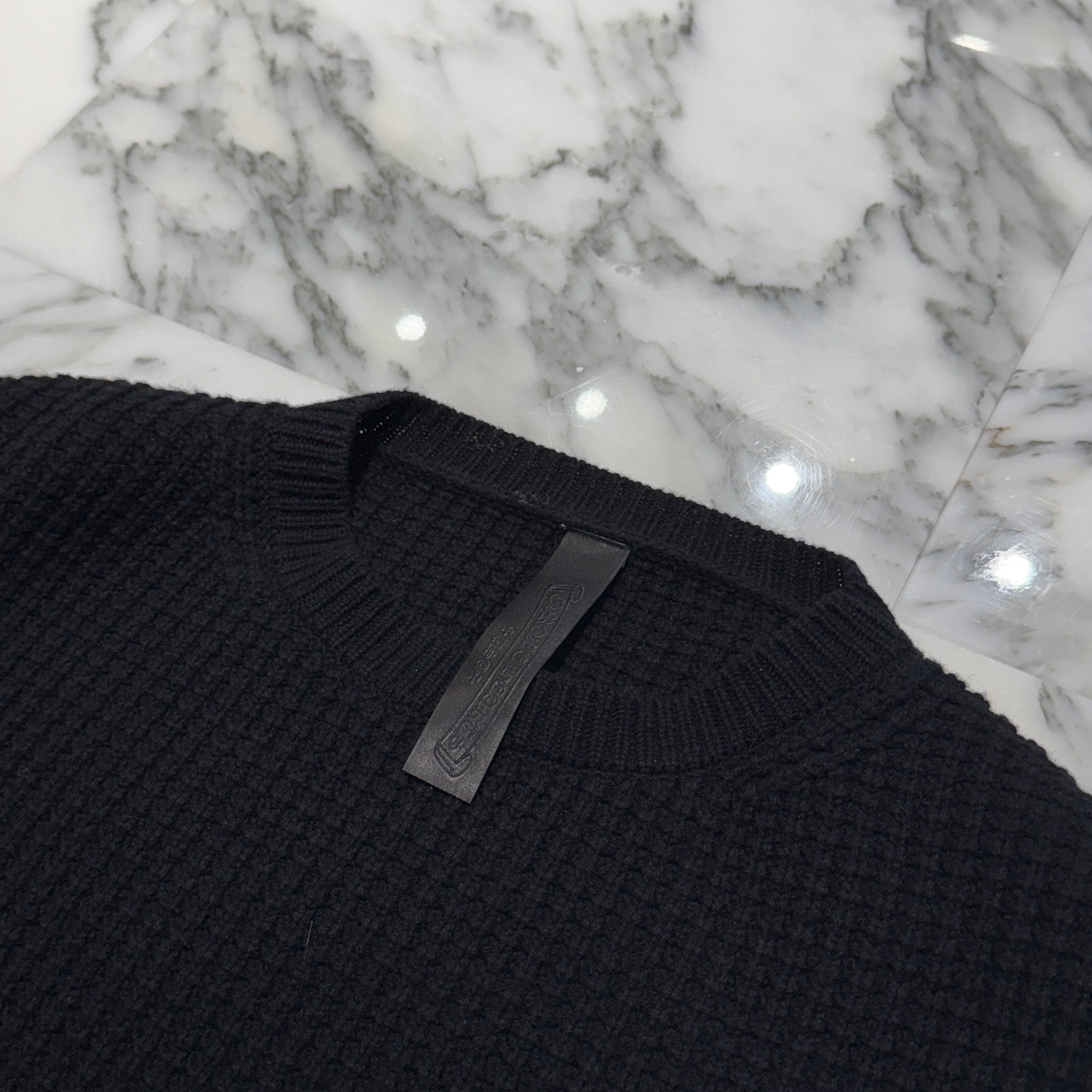 CHROME HEARTS Y NOT Cross Leather Patch Cashmere Knit Sweater Size M クロムハーツ ド ワイノット クロスレザーパッチ カシミヤ ニット セーター サイズM