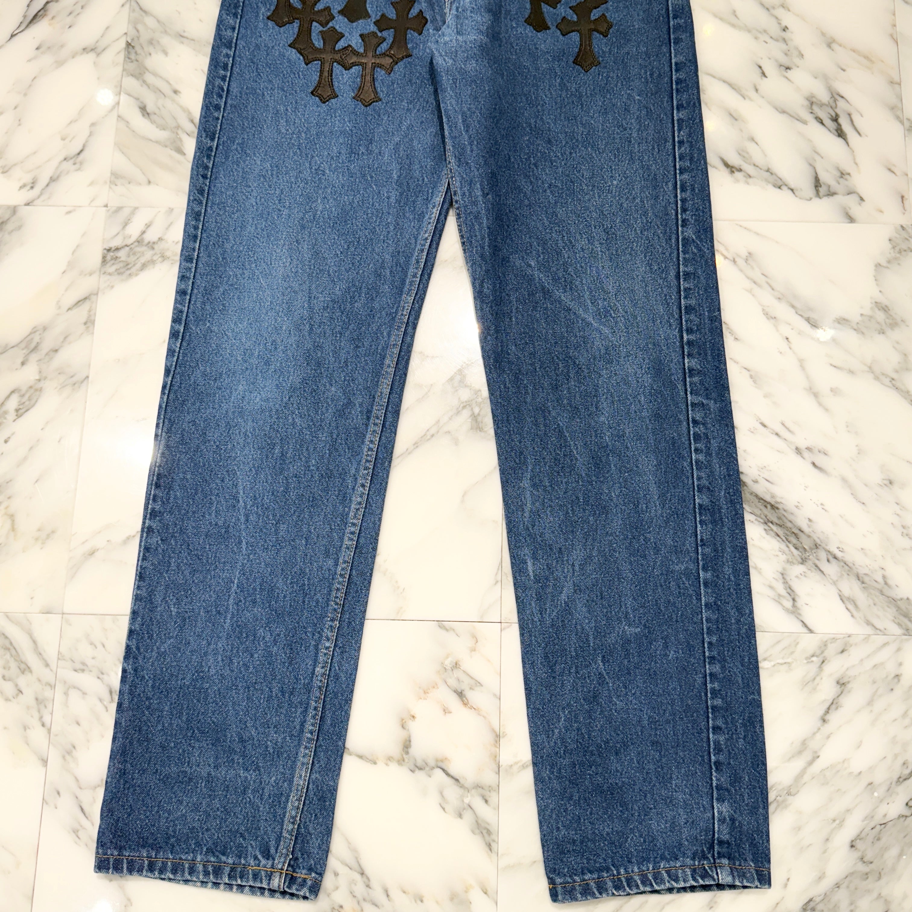 CHROME HEARTS × Levi's 505 VNTG Cross Leather Patch Denim Pants