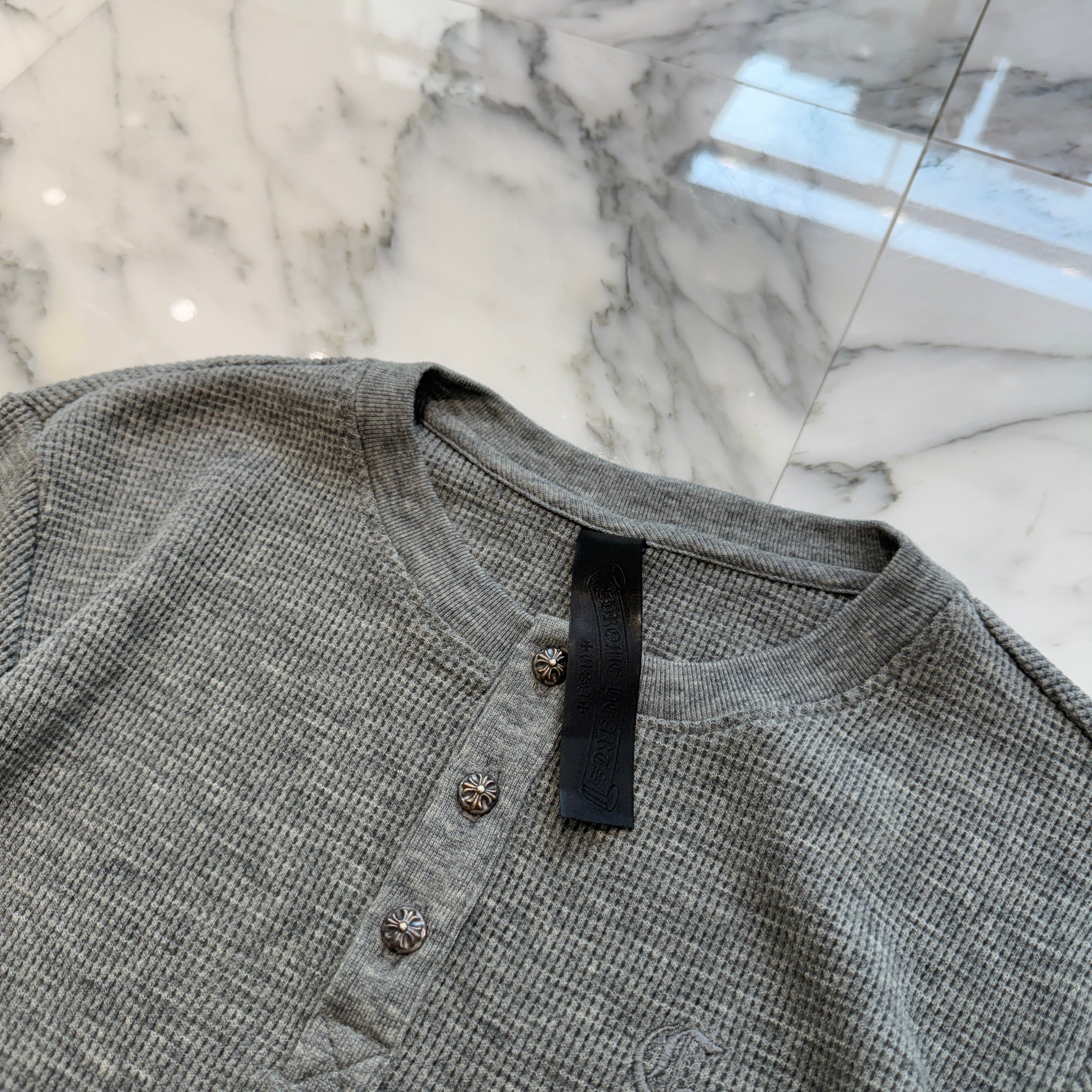 CHROME HEARTS Y NOT CH Embroidery Henry Neck Long Sleeve Tee Size XL クロムハーツ ワイノット CH刺繍 ヘンリーネック ロングスリーブTシャツ サイズXL