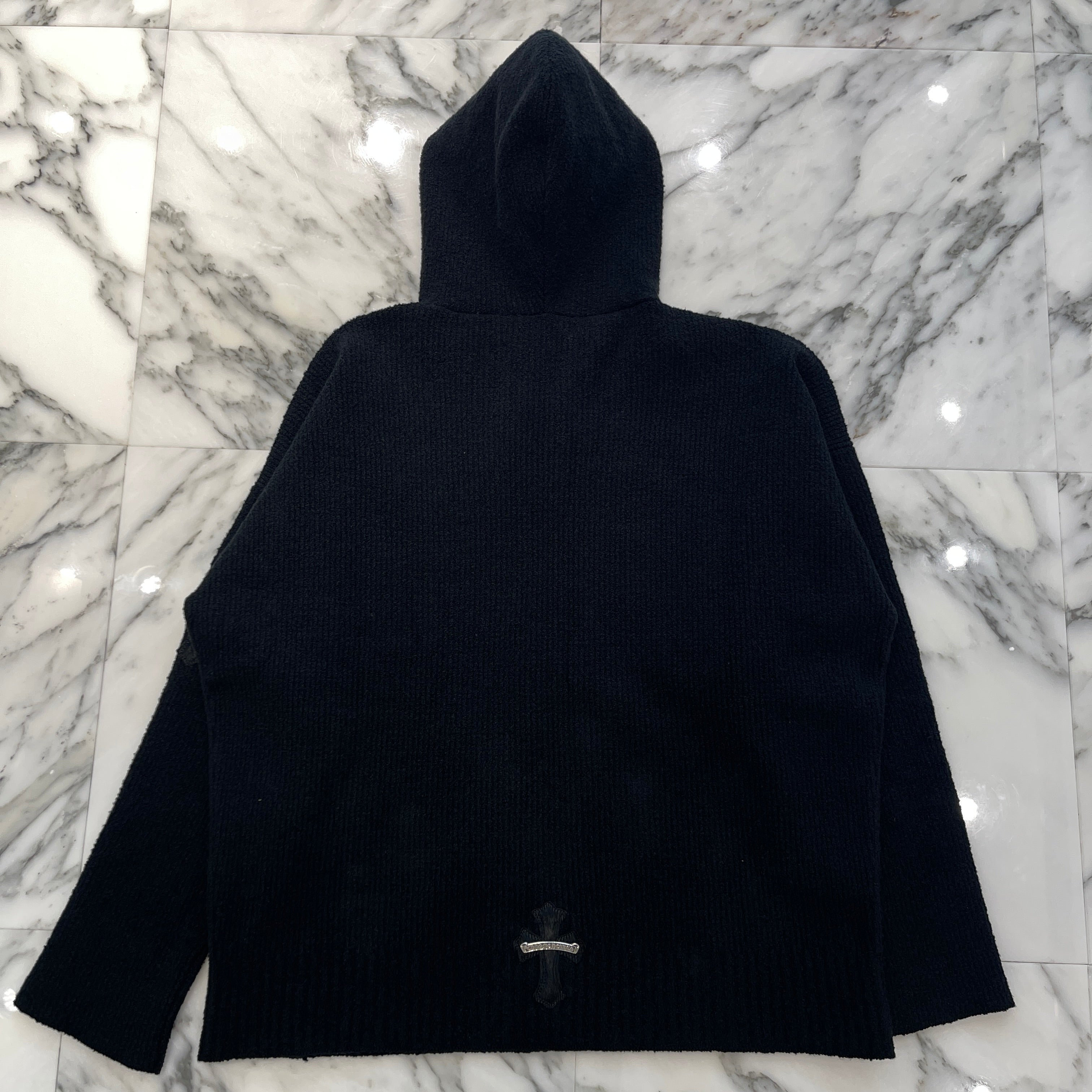 CHROME HEARTS Y NOT Harako Leather Cross Patch Knit Pullover Hoodie Size M/L クロムハーツ ワイノット ハラコレザー クロスパッチ ニット プルオーバーフーディー サイズM/L