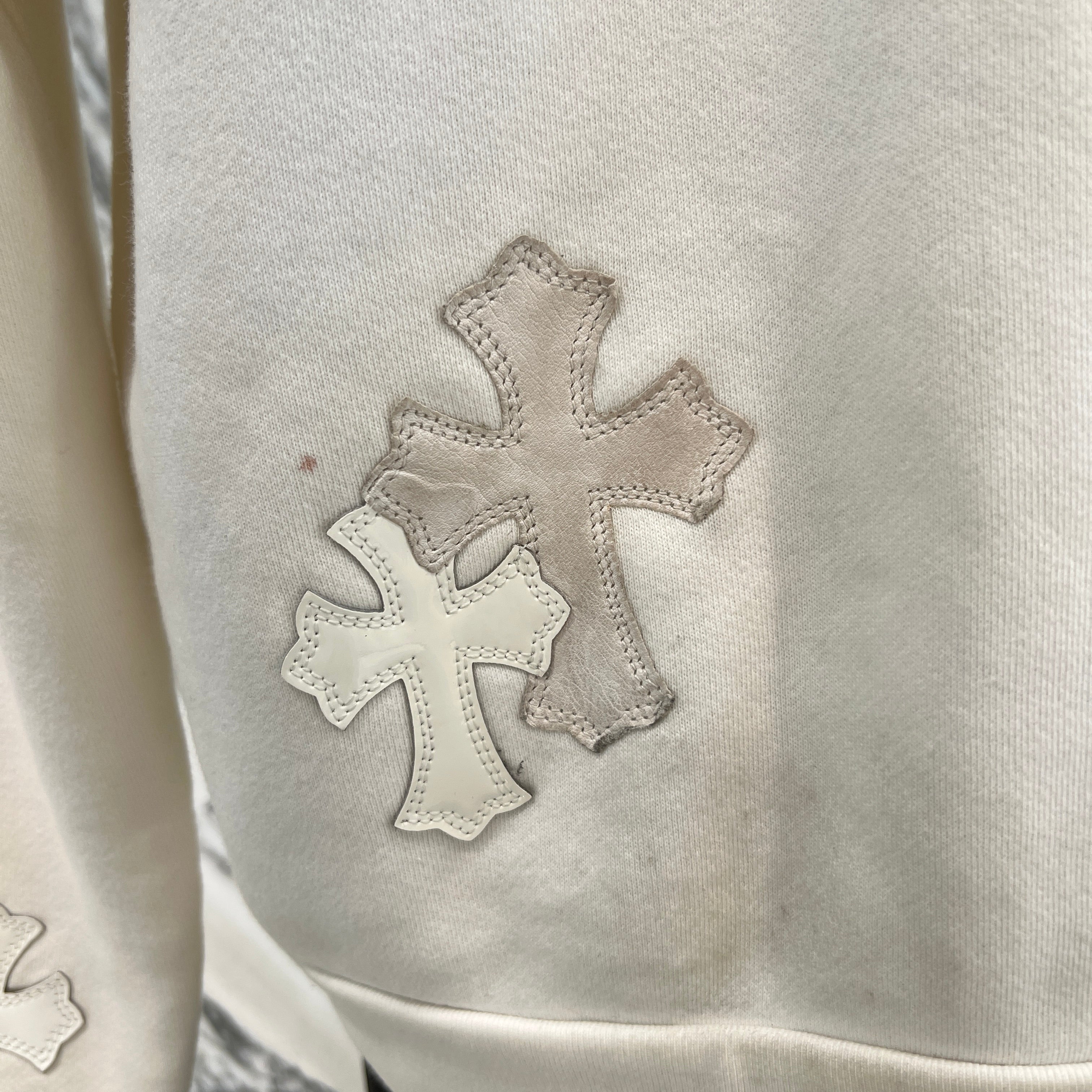 CHROME HEARTS Y NOT Multi Leather Cross Patch Sweatshirt Size XS クロムハーツ ワイノット マルチレザークロスパッチ スウェットシャツ サイズXS