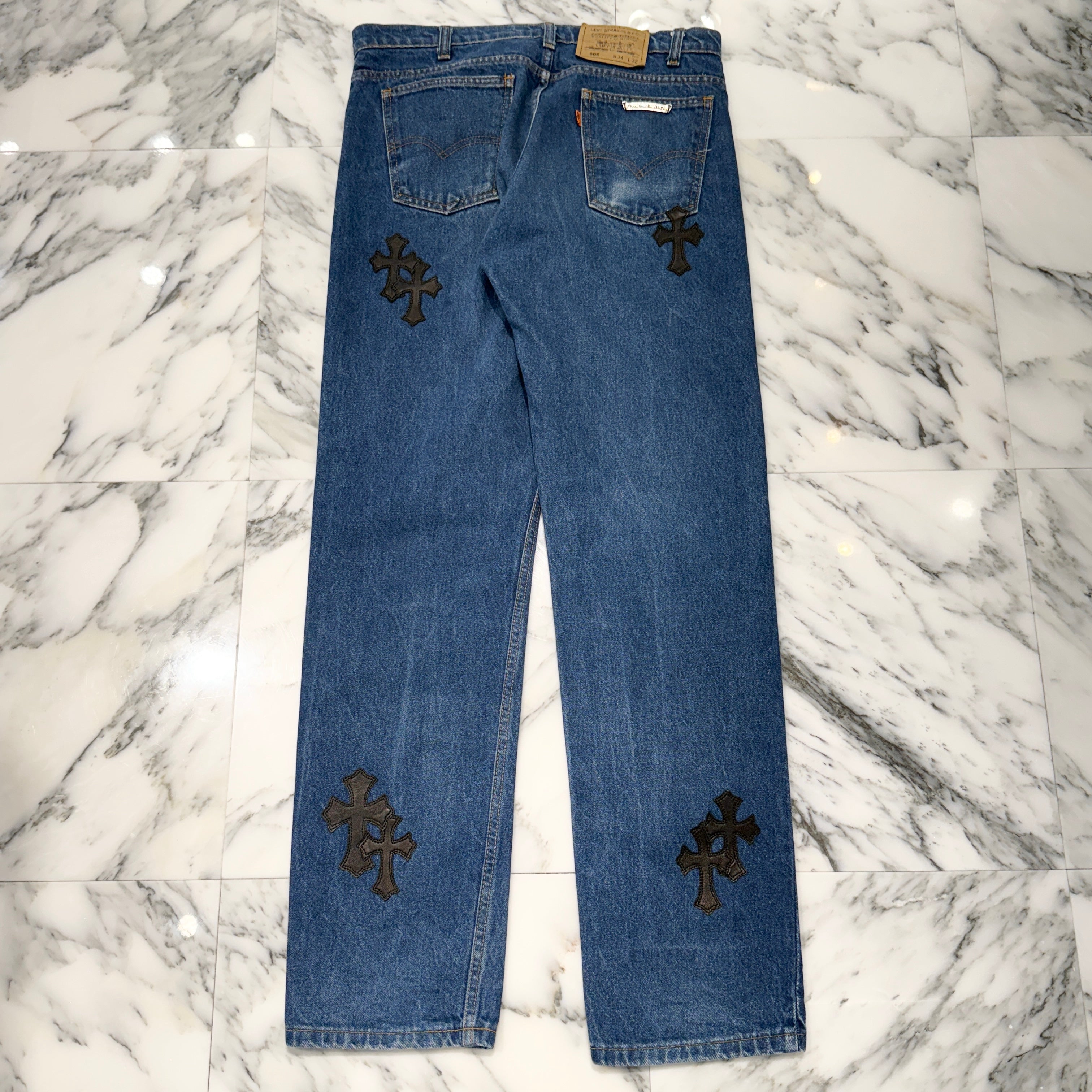 CHROME HEARTS × Levi's 505 VNTG Cross Leather Patch Denim Pants