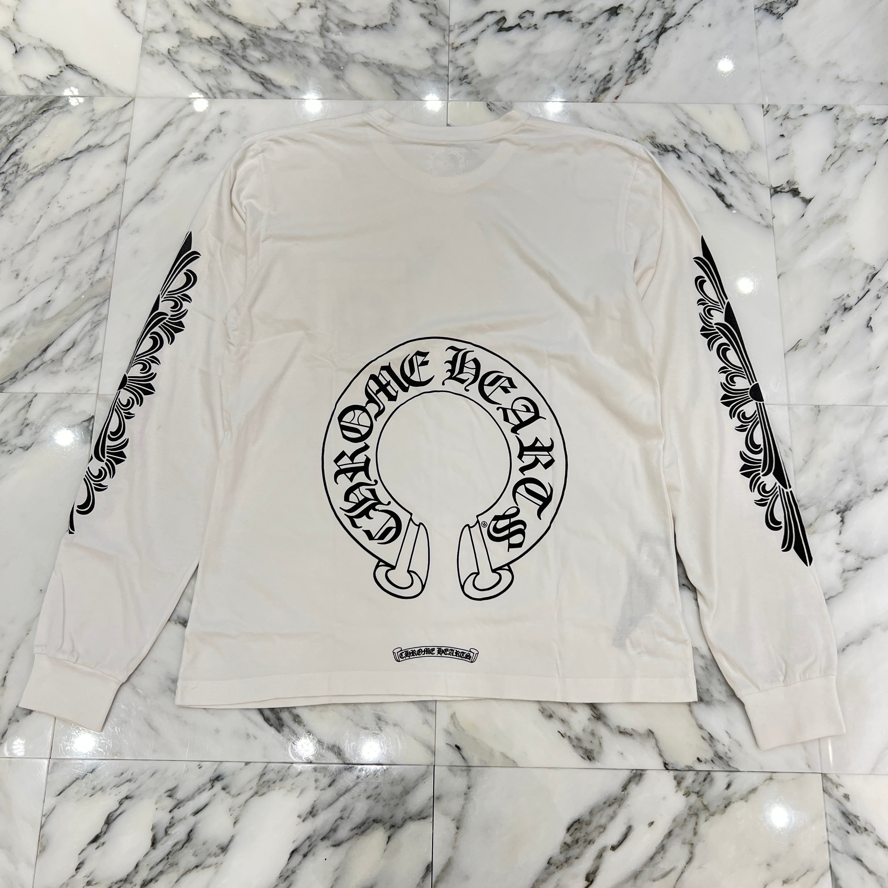 CHROME HEARTS Floral Cross Horseshoe Long Sleeve Tee Size L クロムハーツ フローラルクロス ホースシュー ロングスリーブTシャツ サイズL