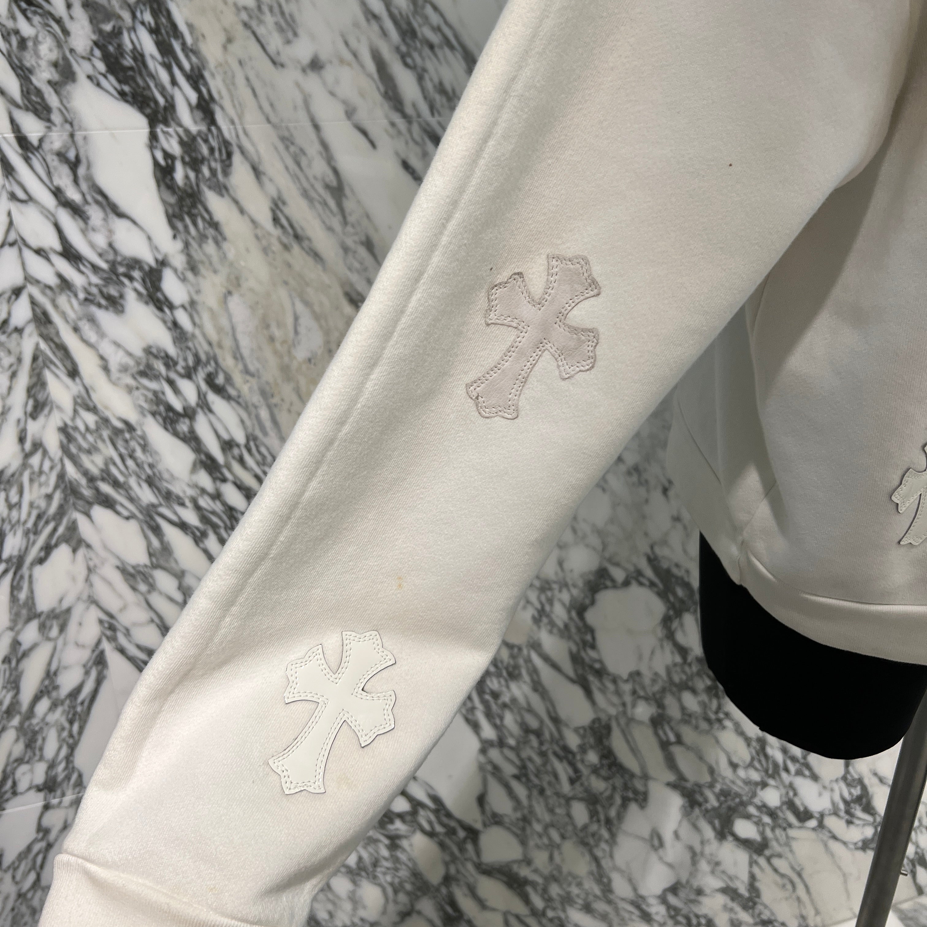 CHROME HEARTS Y NOT Multi Leather Cross Patch Sweatshirt Size XS クロムハーツ ワイノット マルチレザークロスパッチ スウェットシャツ サイズXS