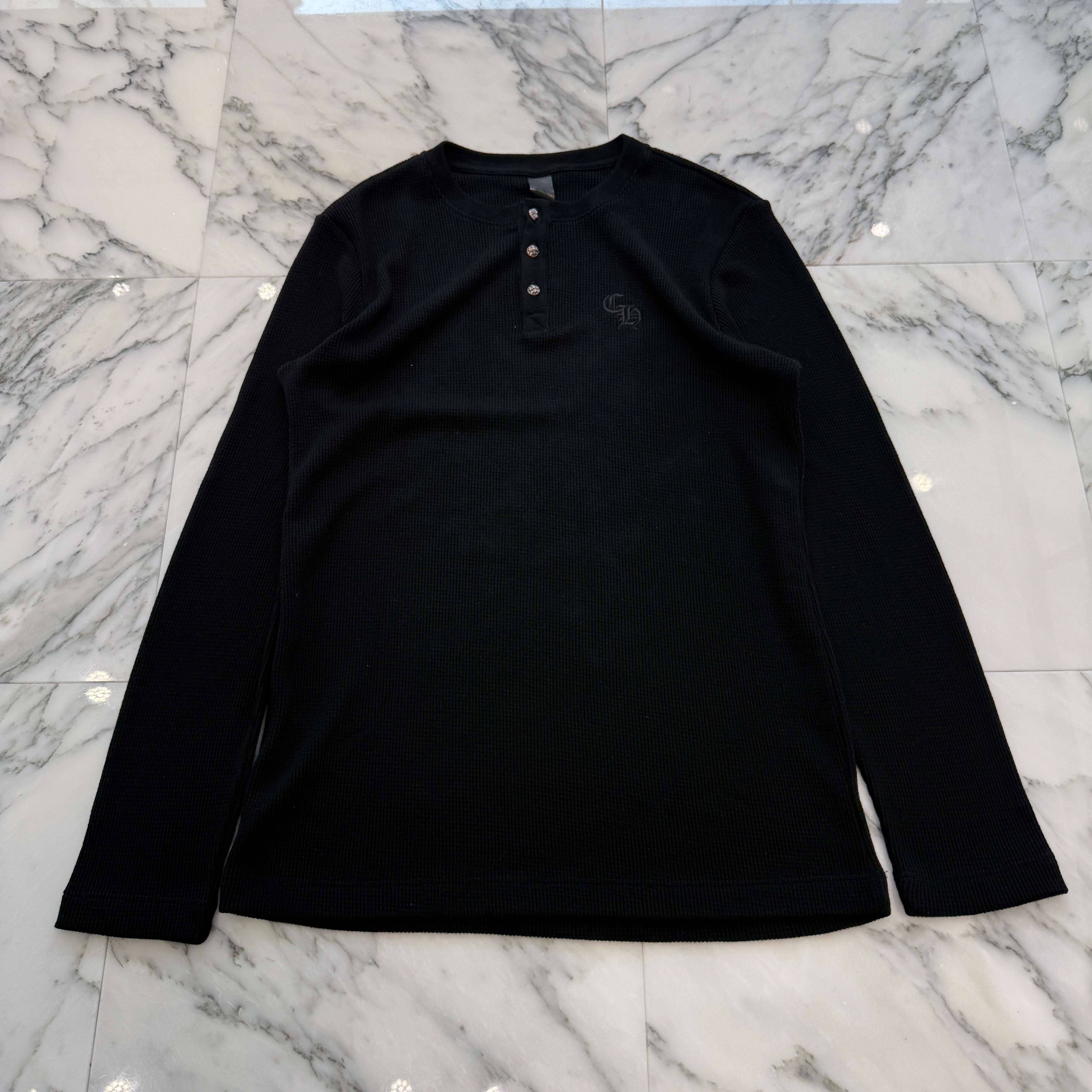 CHROME HEARTS Y NOT CH Embroidery Henry Neck Long Sleeve Tee Size L クロムハーツ ワイノット CH刺繍 ヘンリーネック ロングスリーブTシャツ サイズL