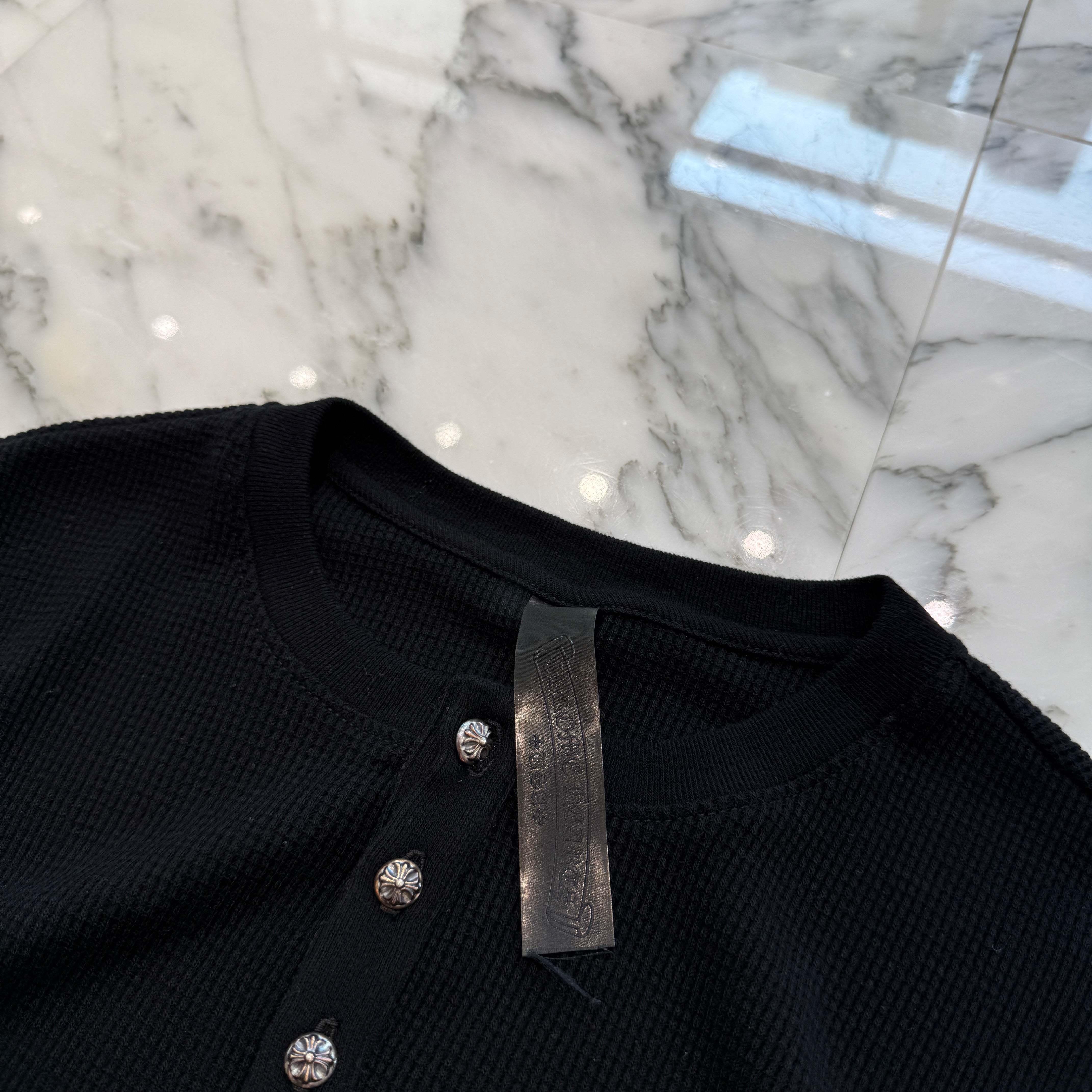 CHROME HEARTS Y NOT CH Embroidery Henry Neck Long Sleeve Tee Size L クロムハーツ ワイノット CH刺繍 ヘンリーネック ロングスリーブTシャツ サイズL