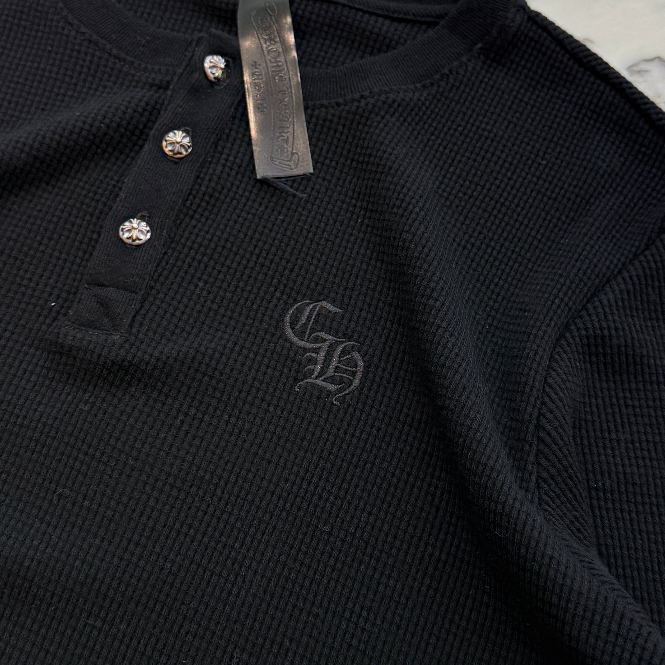 CHROME HEARTS Y NOT CH Embroidery Henry Neck Long Sleeve Tee Size L クロムハーツ ワイノット CH刺繍 ヘンリーネック ロングスリーブTシャツ サイズL