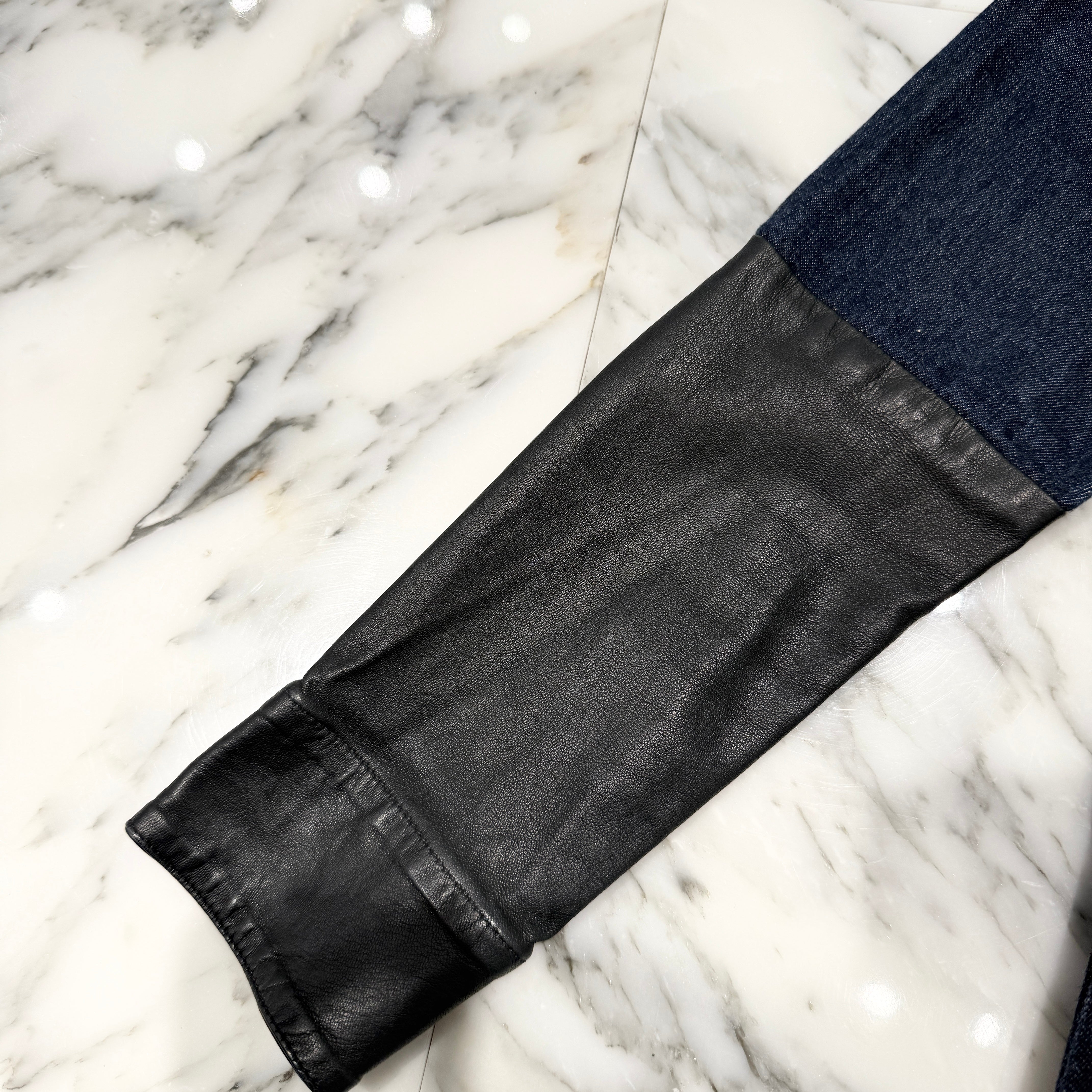 CHROME HEARTS Cross Ball Button Leather Denim Docking Dress Shirt Size S クロムハーツ クロスボールボタン レザー切替デニム ドッキング ワンピースシャツ サイズS