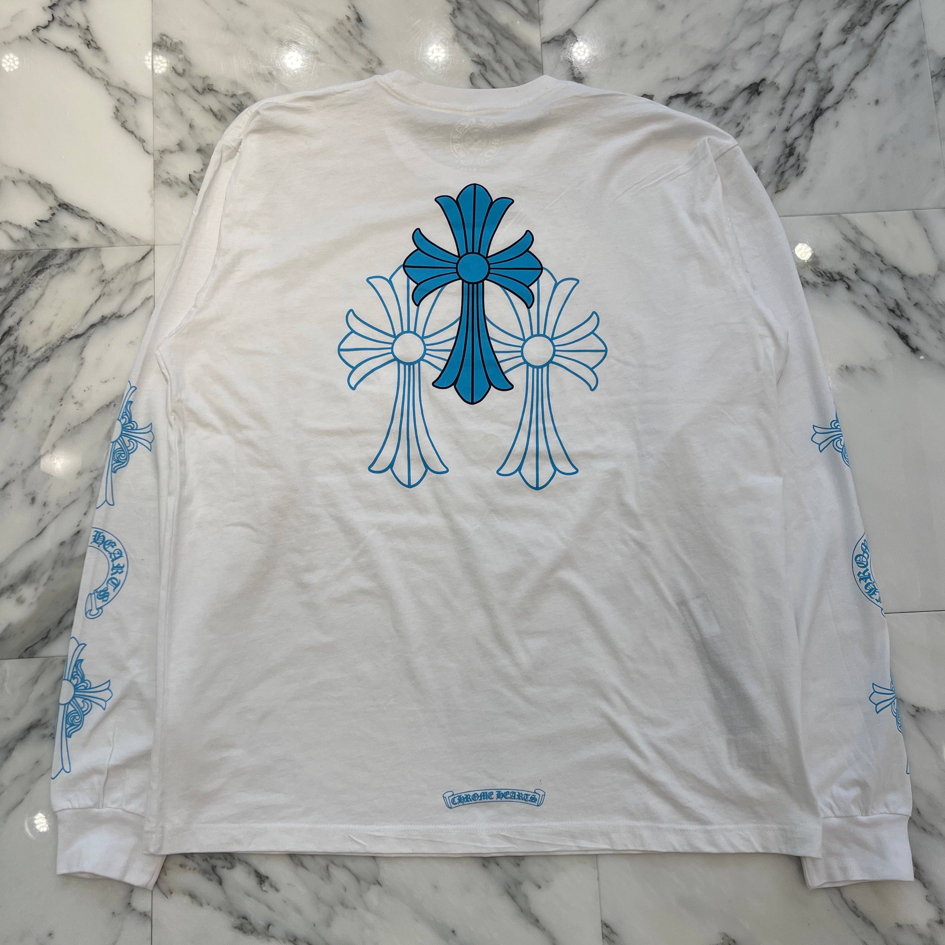 CHROME HEARTS 3 Cemetery Blue Cross Long Sleeve Tee Size L クロムハーツ 3 セメタリー ブルークロス ロングスリーブTシャツ サイズL