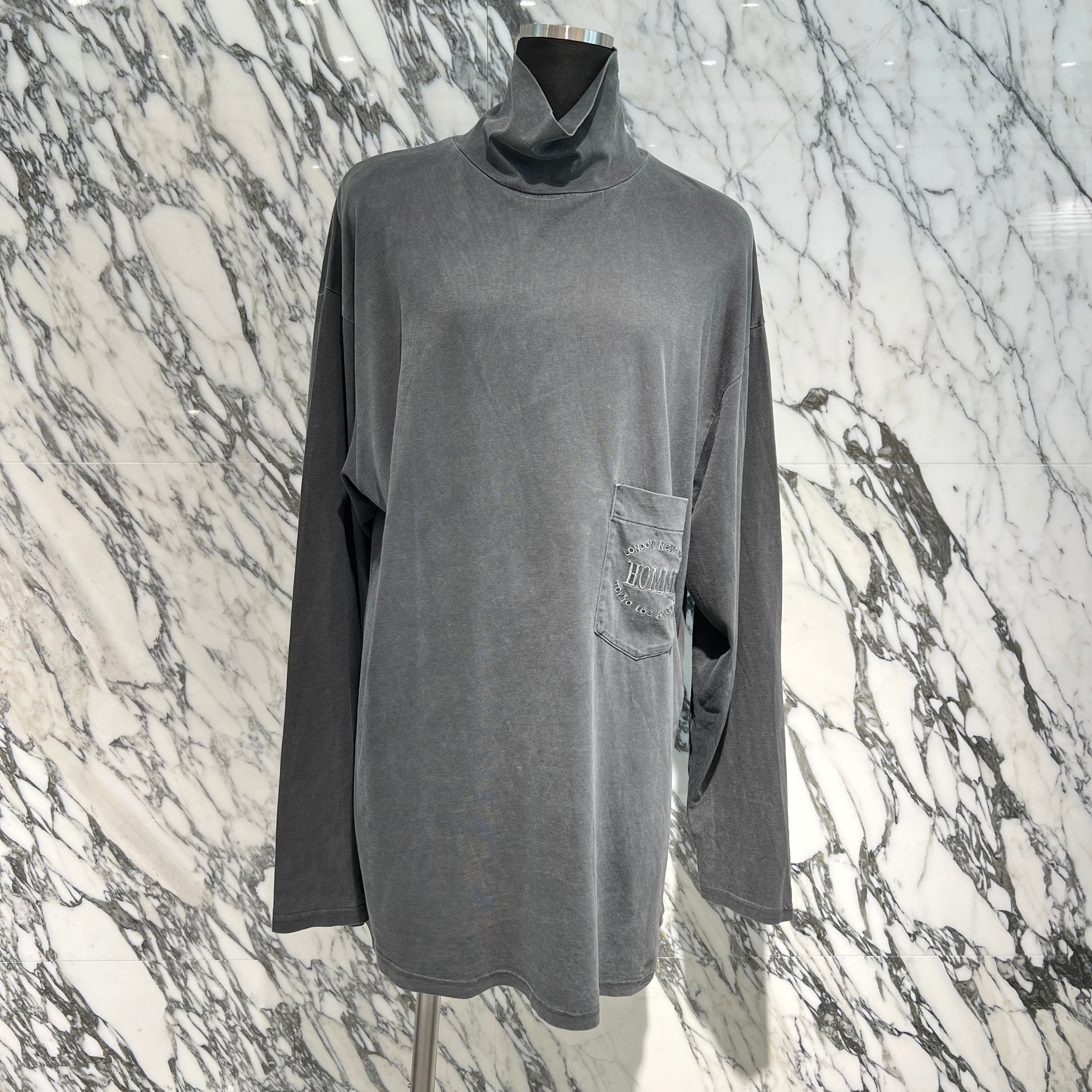 BALENCIAGA 2017SS Vintage HOMME Embroidery High Neck Long Sleeve Shirt 485948 TWK42 Size XS バレンシアガ ヴィンテージ加工 ホーム刺繍 ハイネック ロングスリーブ Tシャツ サイズXS