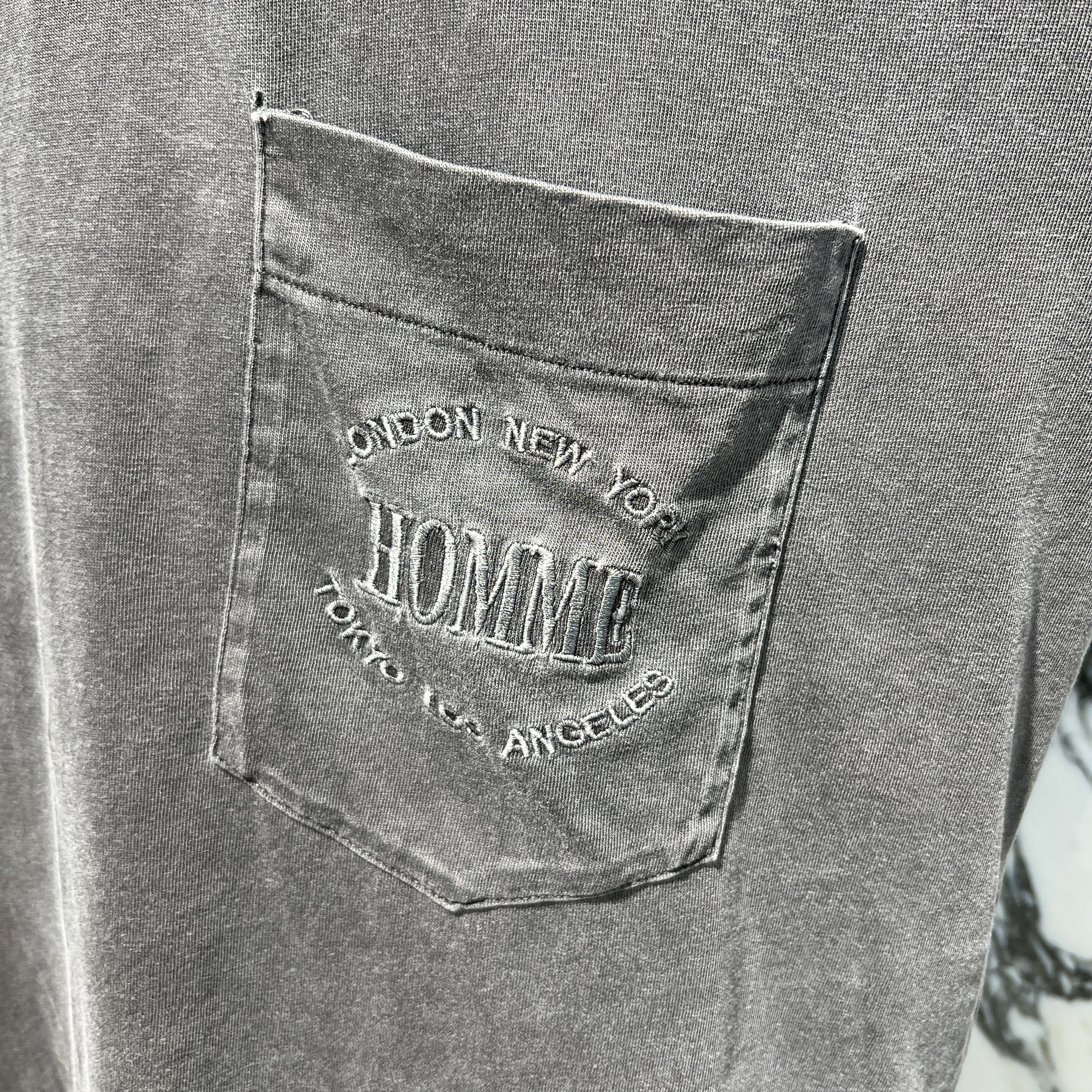 BALENCIAGA 2017SS Vintage HOMME Embroidery High Neck Long Sleeve Shirt 485948 TWK42 Size XS バレンシアガ ヴィンテージ加工 ホーム刺繍 ハイネック ロングスリーブ Tシャツ サイズXS