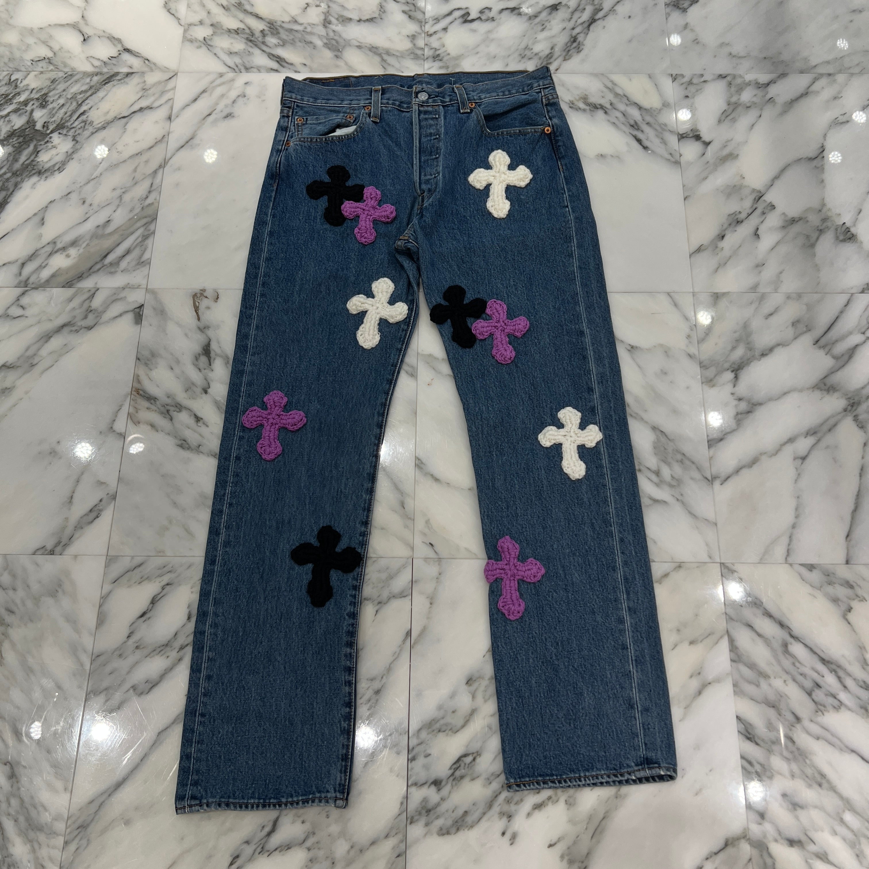 Y.A.R.N × Levi's 501 Body Knit Cross Denim Pants Size W33×L32 ヤーン×リーバイス 501 ボディ ニットクロス デニムパンツ サイズW33×L32