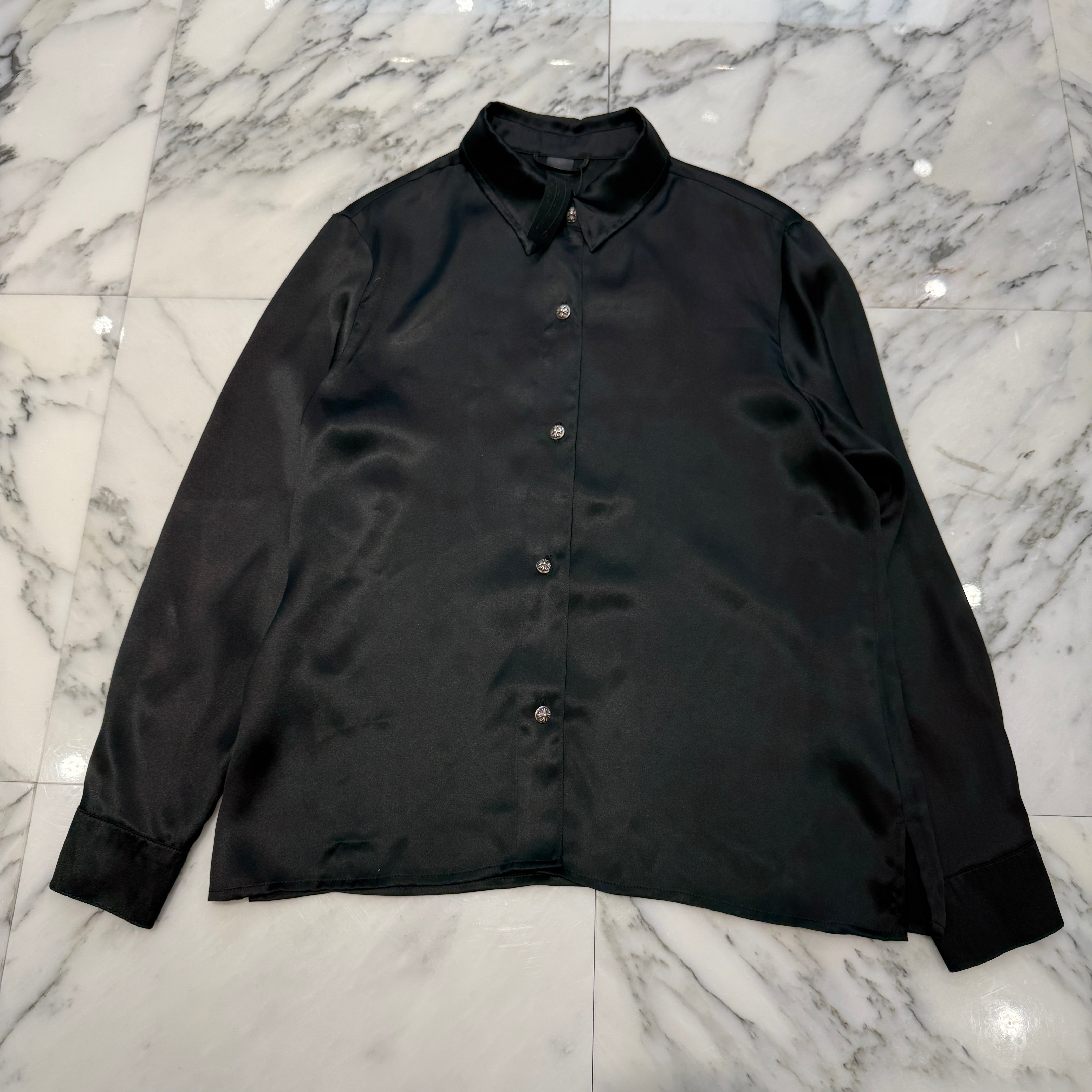 CHROME HEARTS Y NOT Cross Ball Button Silk Shirt Size S クロムハーツ ワイノット クロスボールボタン シルクシャツ サイズS