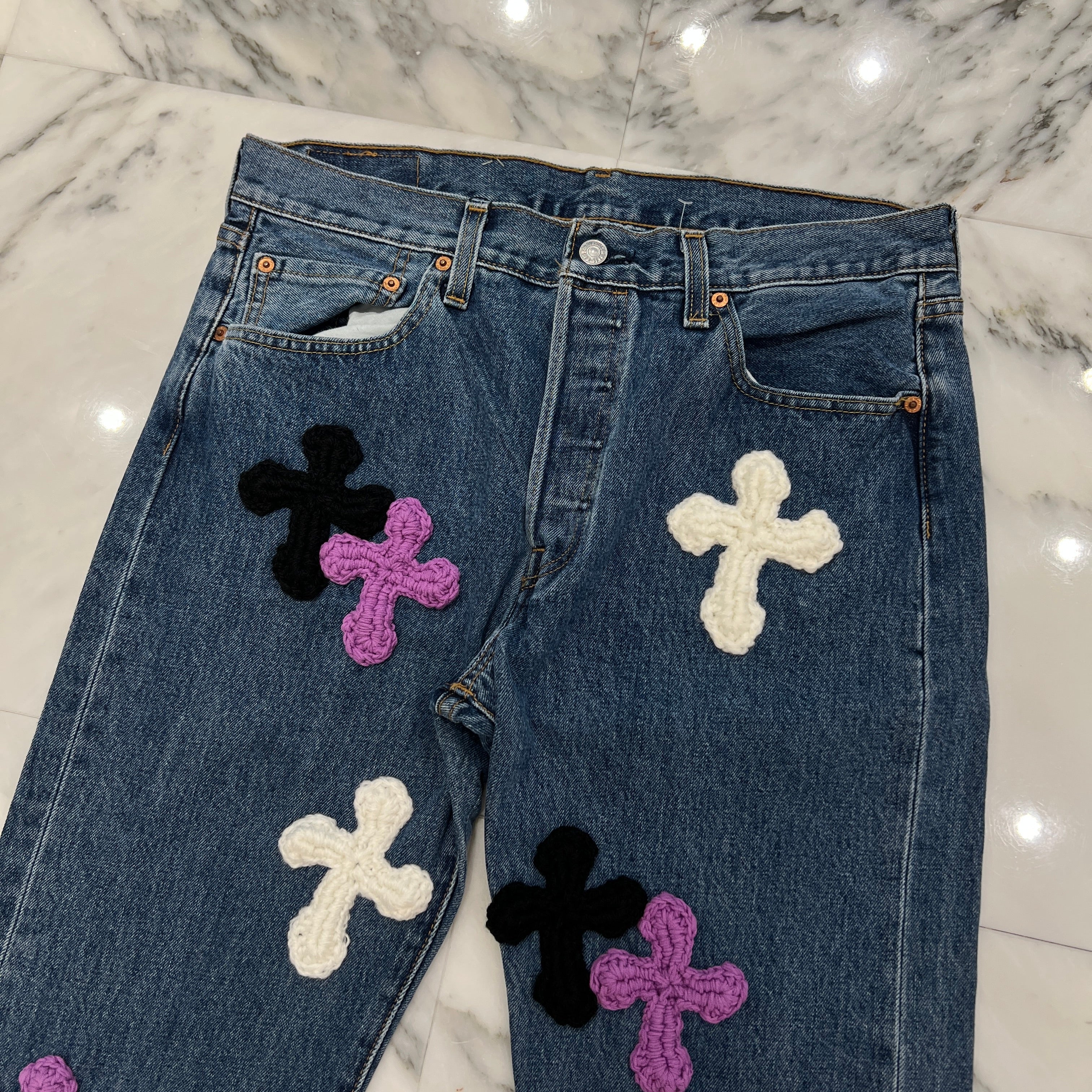 Y.A.R.N × Levi's 501 Body Knit Cross Denim Pants Size W33×L32 ヤーン×リーバイス 501 ボディ ニットクロス デニムパンツ サイズW33×L32