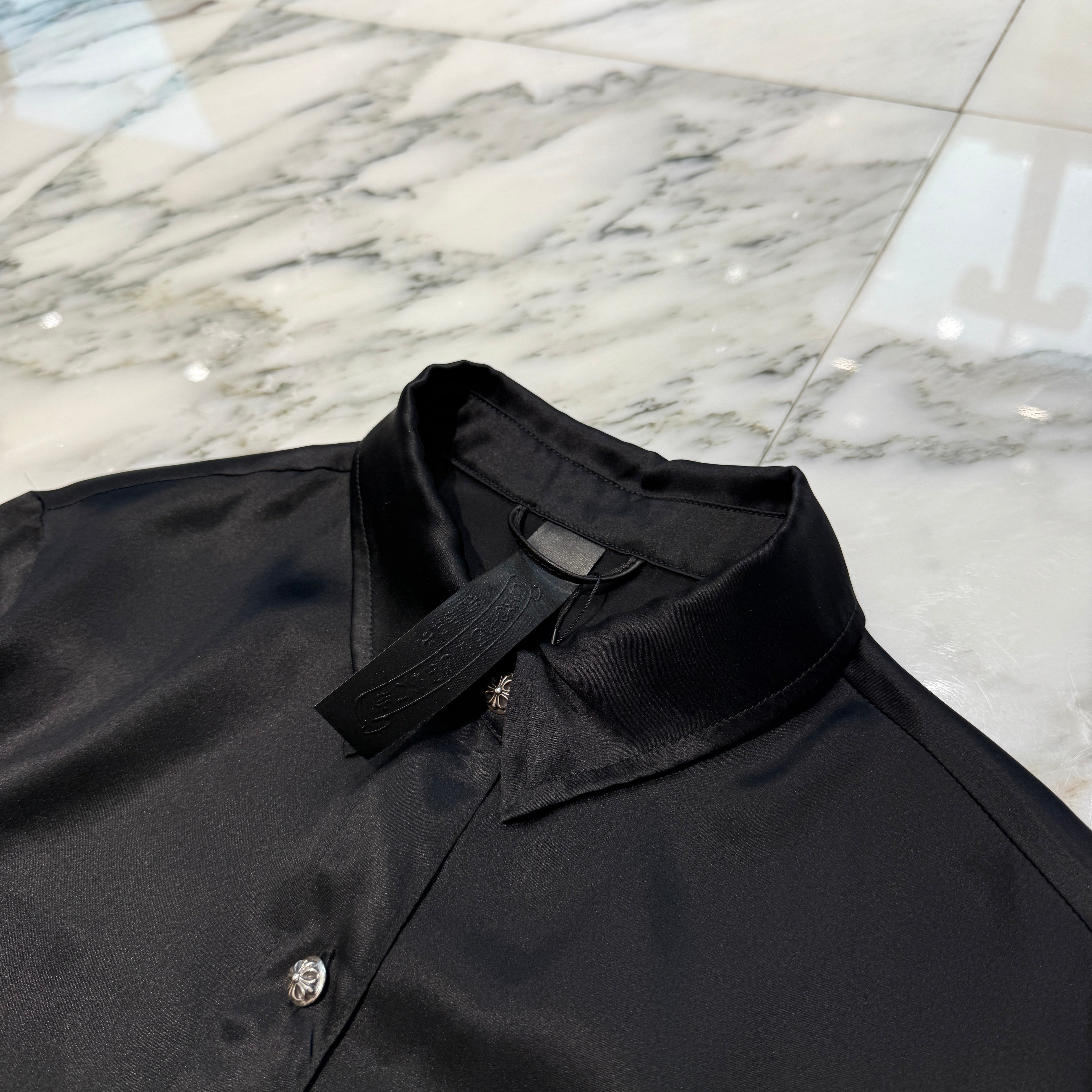 CHROME HEARTS Y NOT Cross Ball Button Silk Shirt Size S クロムハーツ ワイノット クロスボールボタン シルクシャツ サイズS