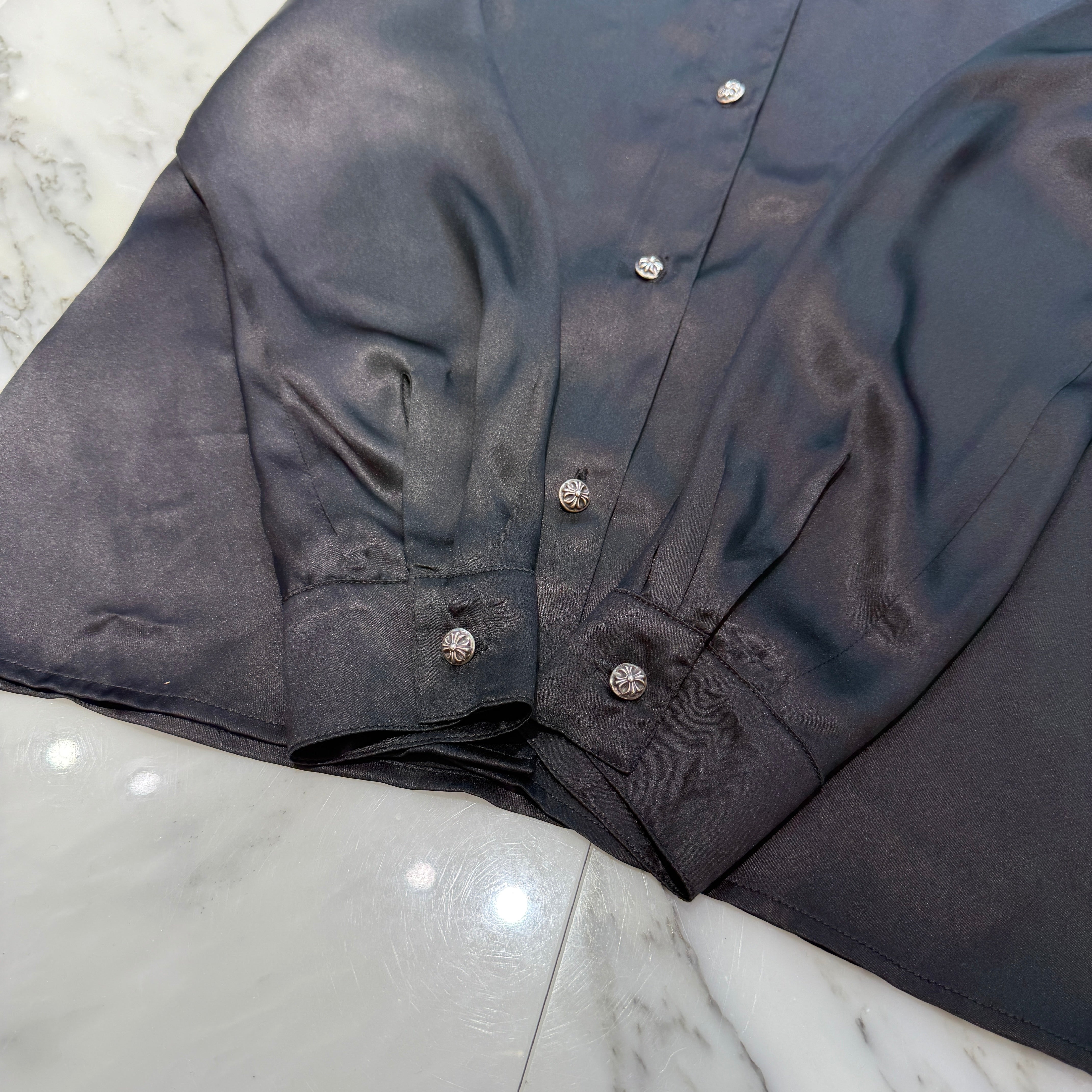 CHROME HEARTS Y NOT Cross Ball Button Silk Shirt Size S クロムハーツ ワイノット クロスボールボタン シルクシャツ サイズS