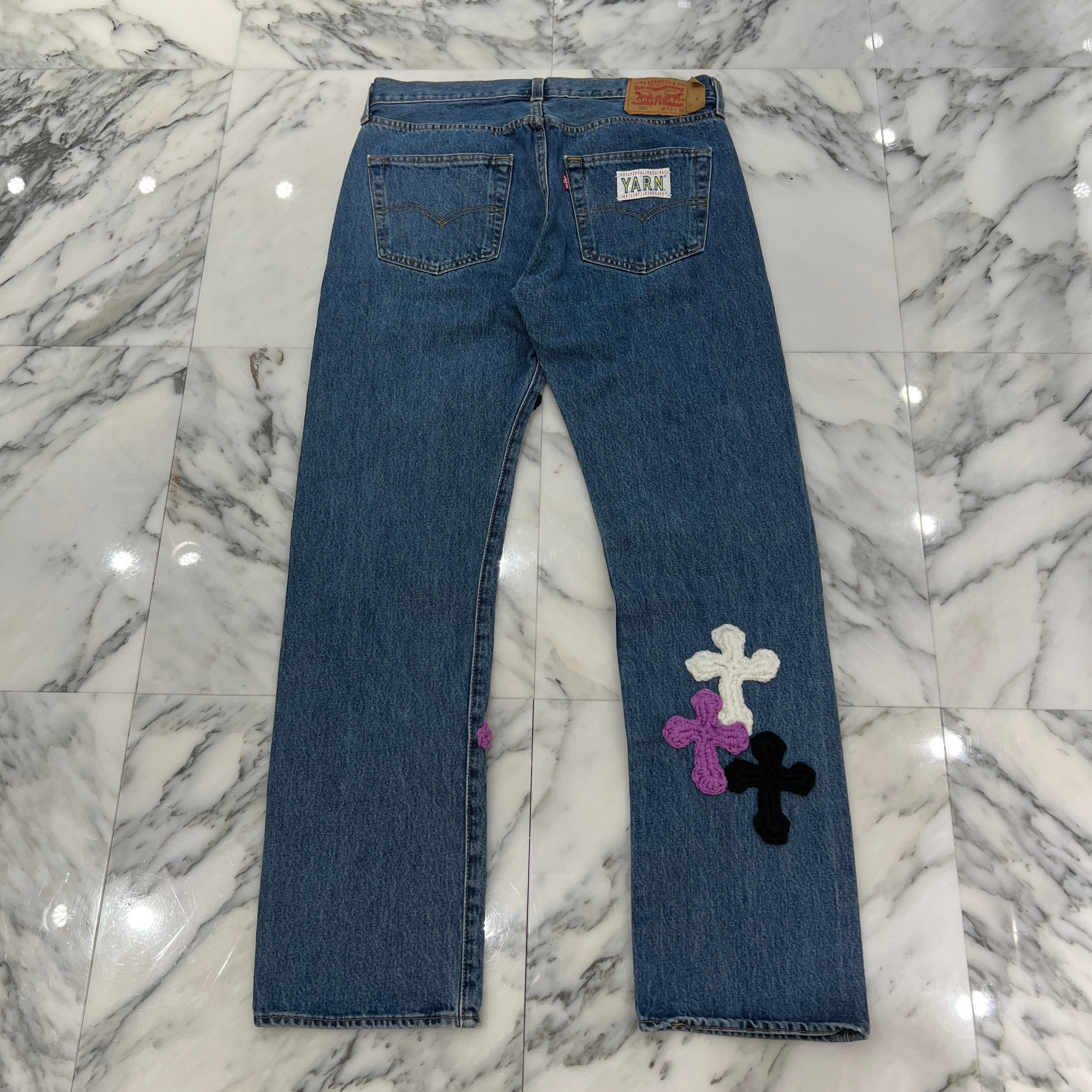 Y.A.R.N × Levi's 501 Body Knit Cross Denim Pants Size W33×L32 ヤーン×リーバイス 501 ボディ ニットクロス デニムパンツ サイズW33×L32