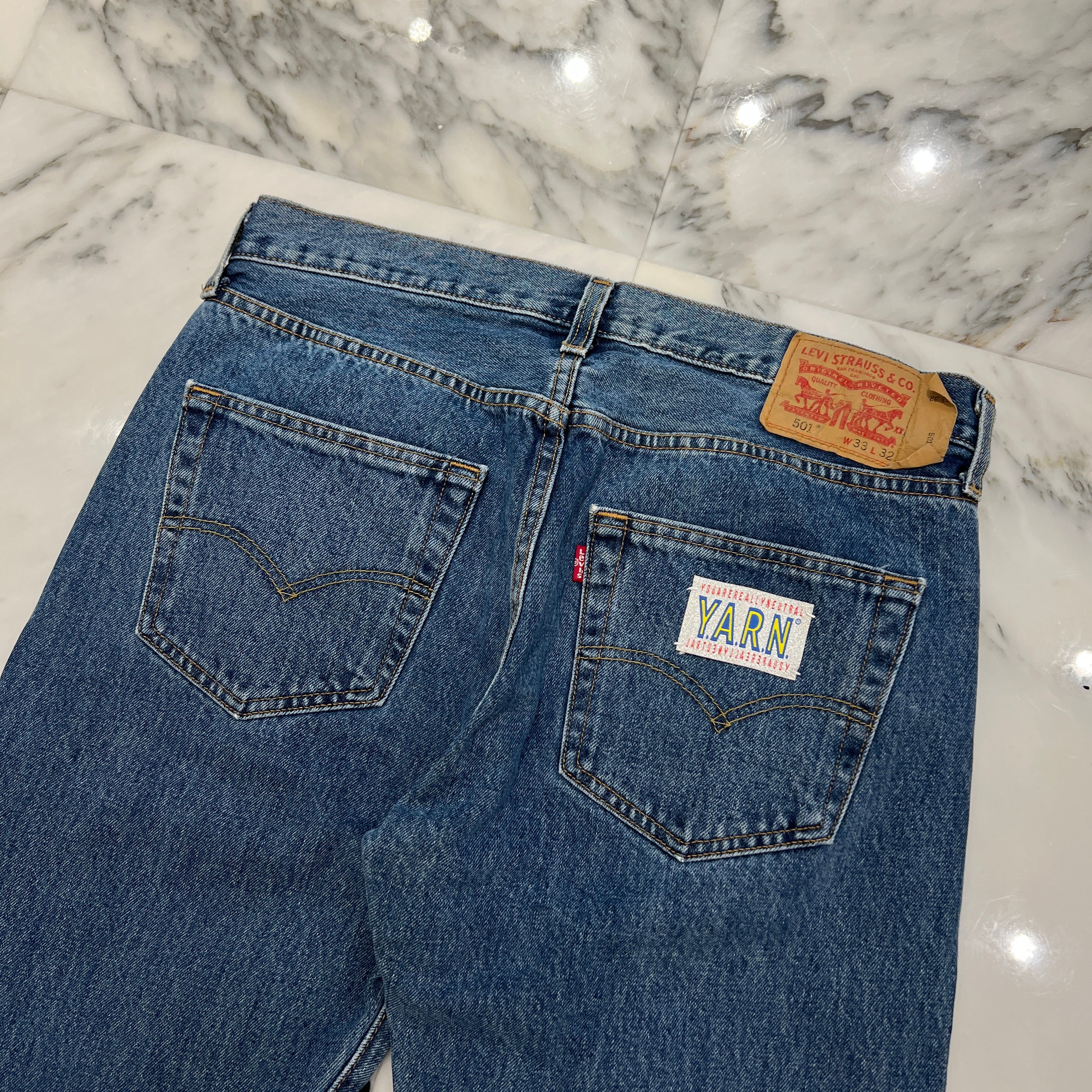 Y.A.R.N × Levi's 501 Body Knit Cross Denim Pants Size W33×L32 ヤーン×リーバイス 501 ボディ ニットクロス デニムパンツ サイズW33×L32