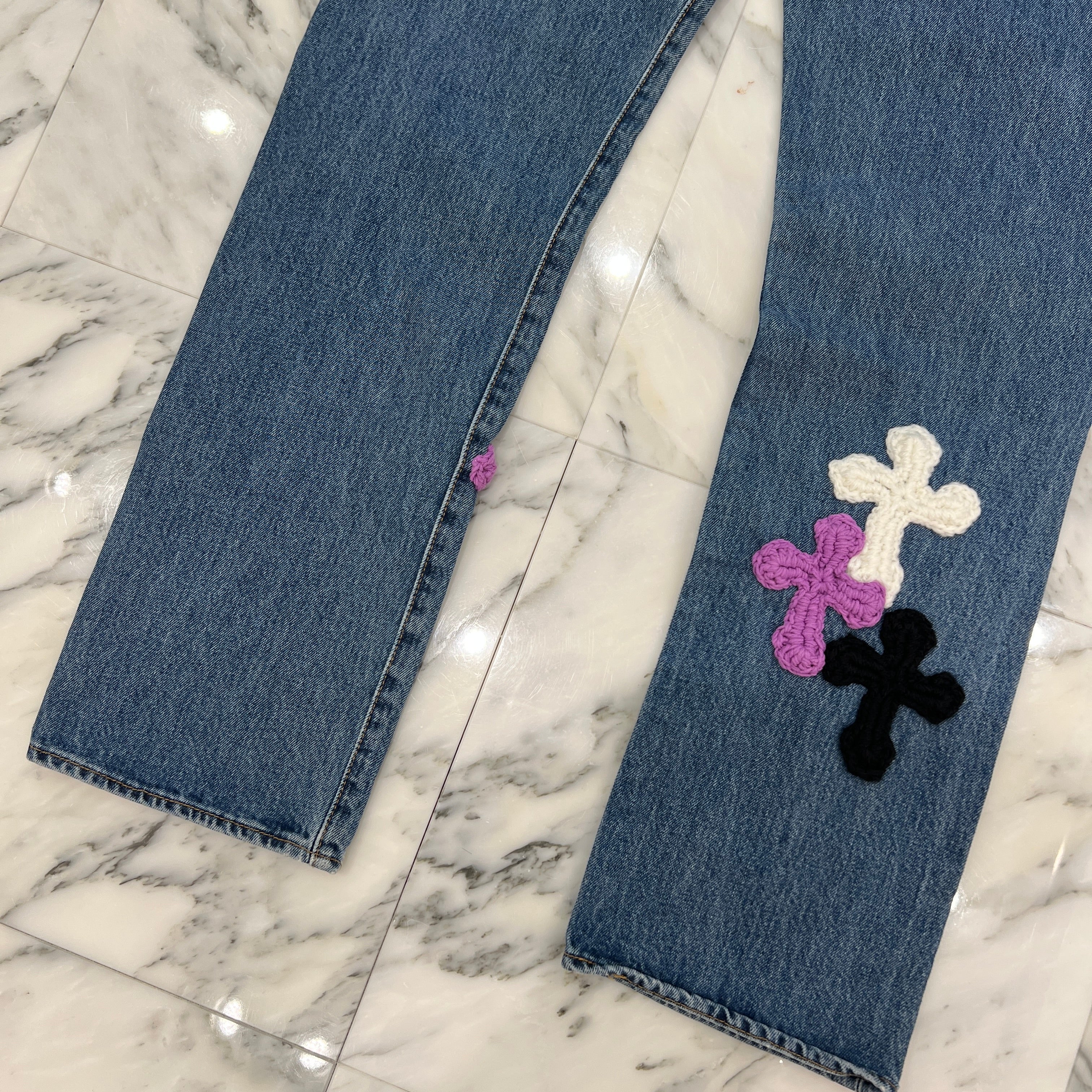 Y.A.R.N × Levi's 501 Body Knit Cross Denim Pants Size W33×L32 ヤーン×リーバイス 501 ボディ ニットクロス デニムパンツ サイズW33×L32