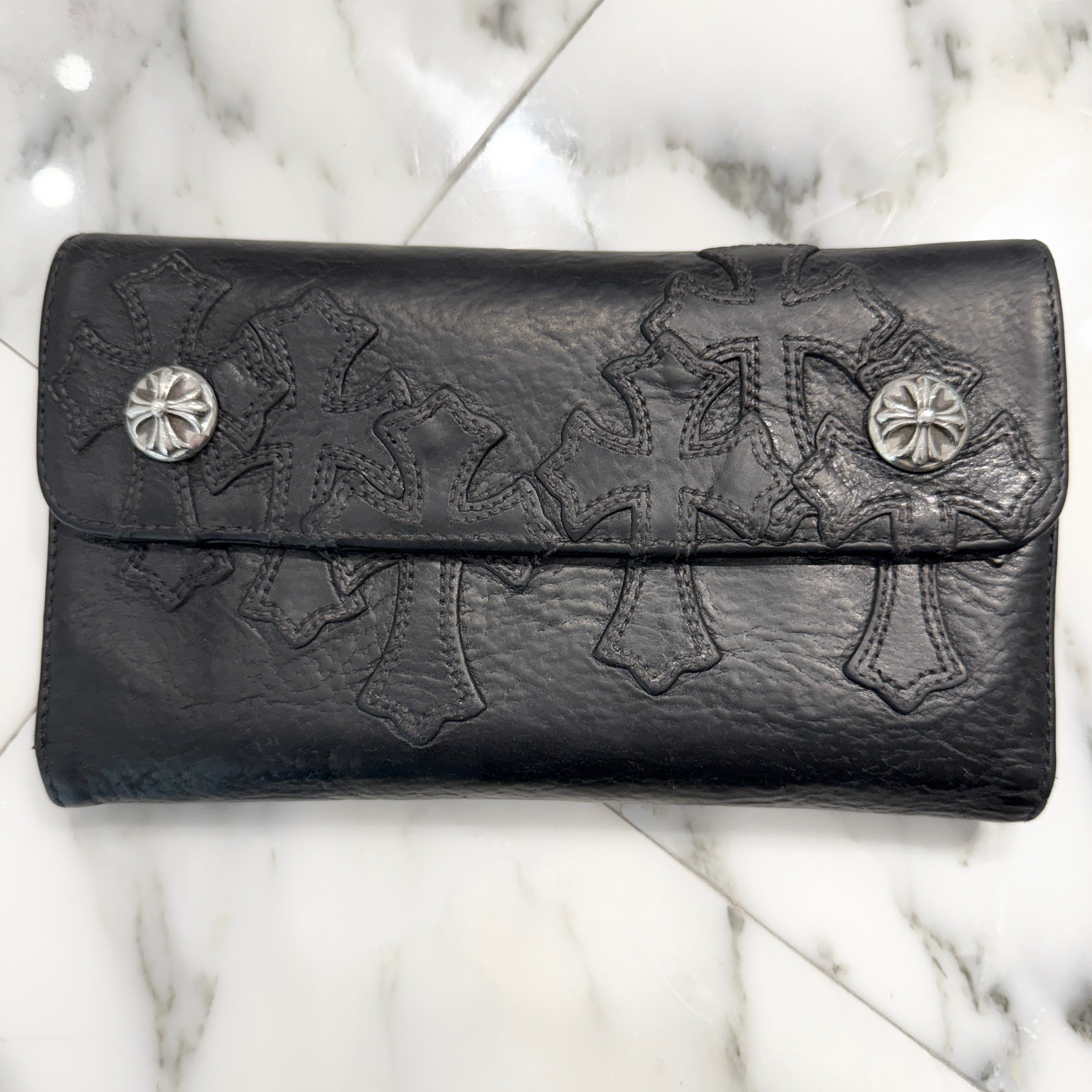 CHROME HEARTS Cemetery Cross Leather Patch Cross Ball Wave Wallet クロムハーツ セメタリークロス レザーパッチ クロスボール ウェーブウォレット