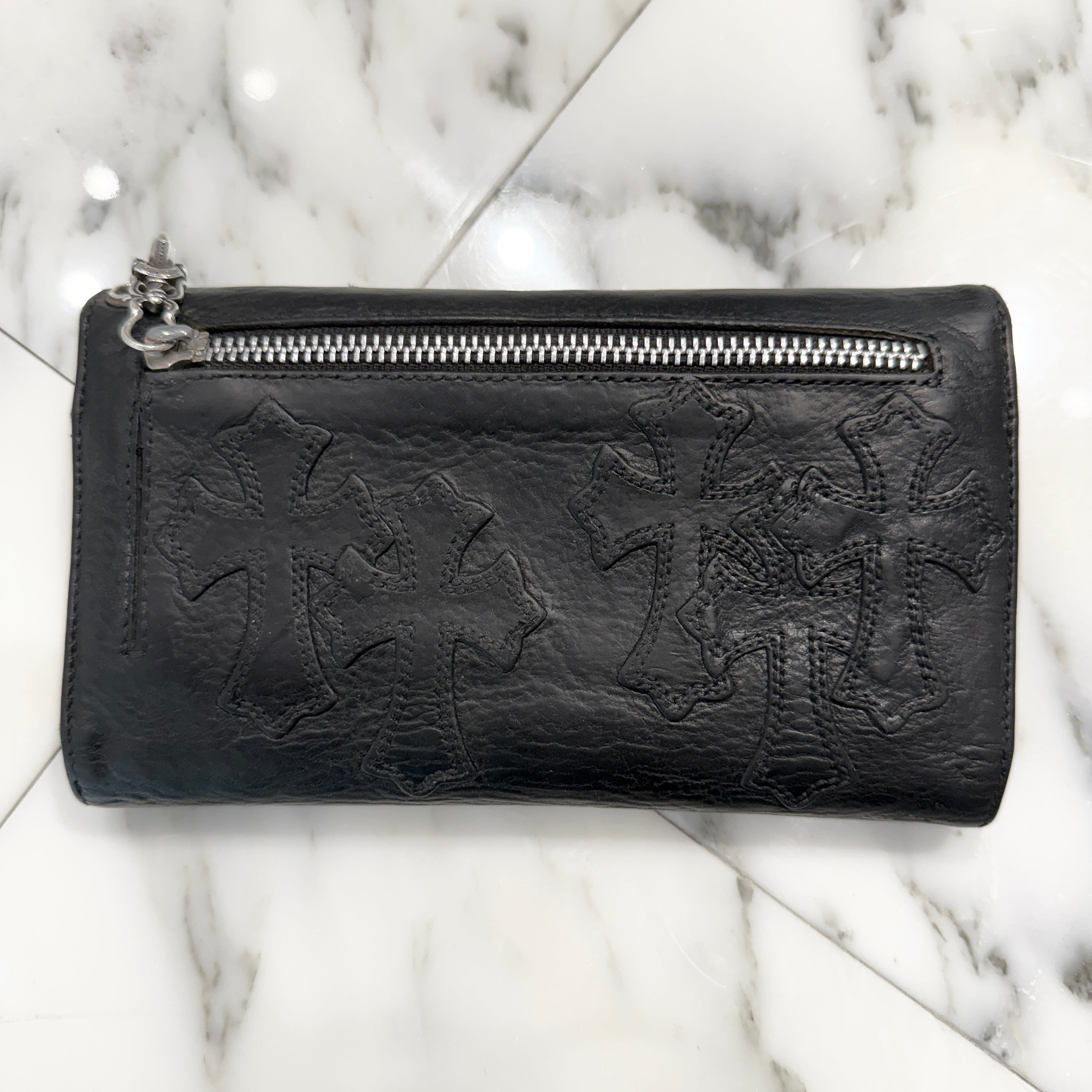 CHROME HEARTS Cemetery Cross Leather Patch Cross Ball Wave Wallet クロムハーツ セメタリークロス レザーパッチ クロスボール ウェーブウォレット