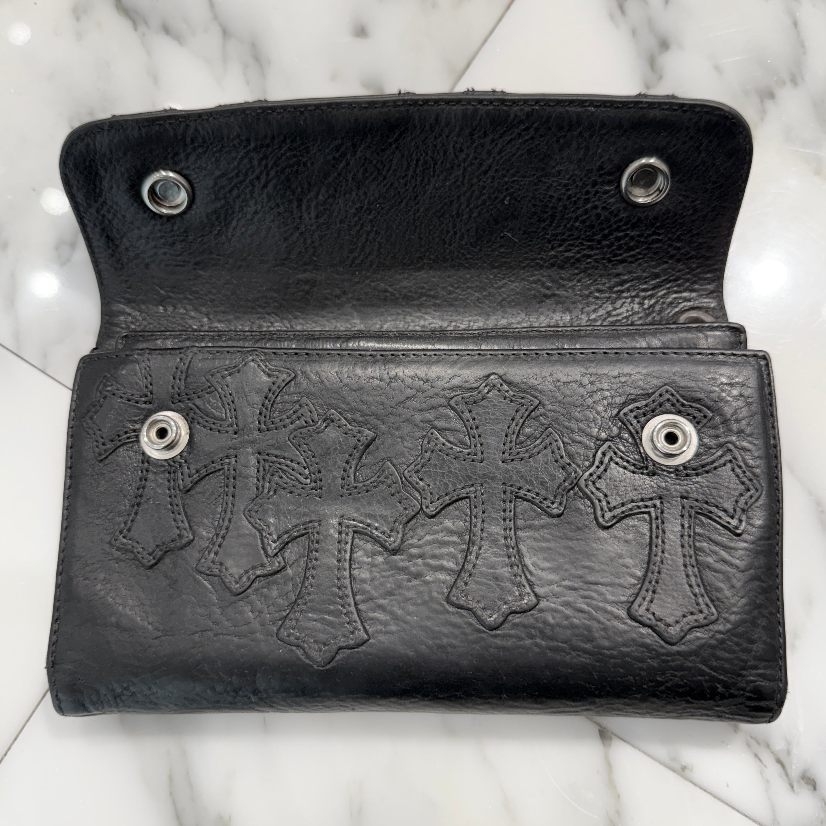 CHROME HEARTS Cemetery Cross Leather Patch Cross Ball Wave Wallet クロムハーツ セメタリークロス レザーパッチ クロスボール ウェーブウォレット