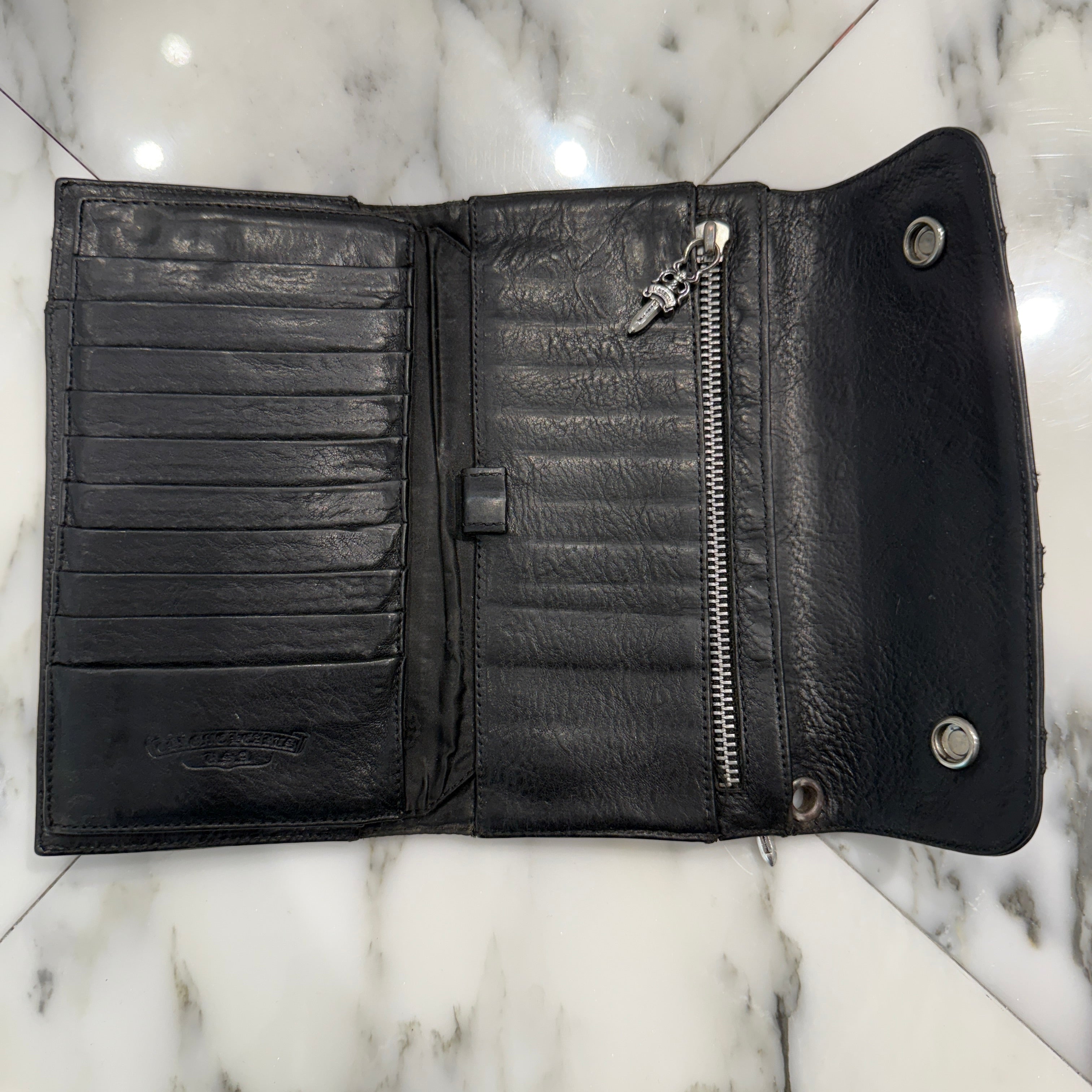 CHROME HEARTS Cemetery Cross Leather Patch Cross Ball Wave Wallet