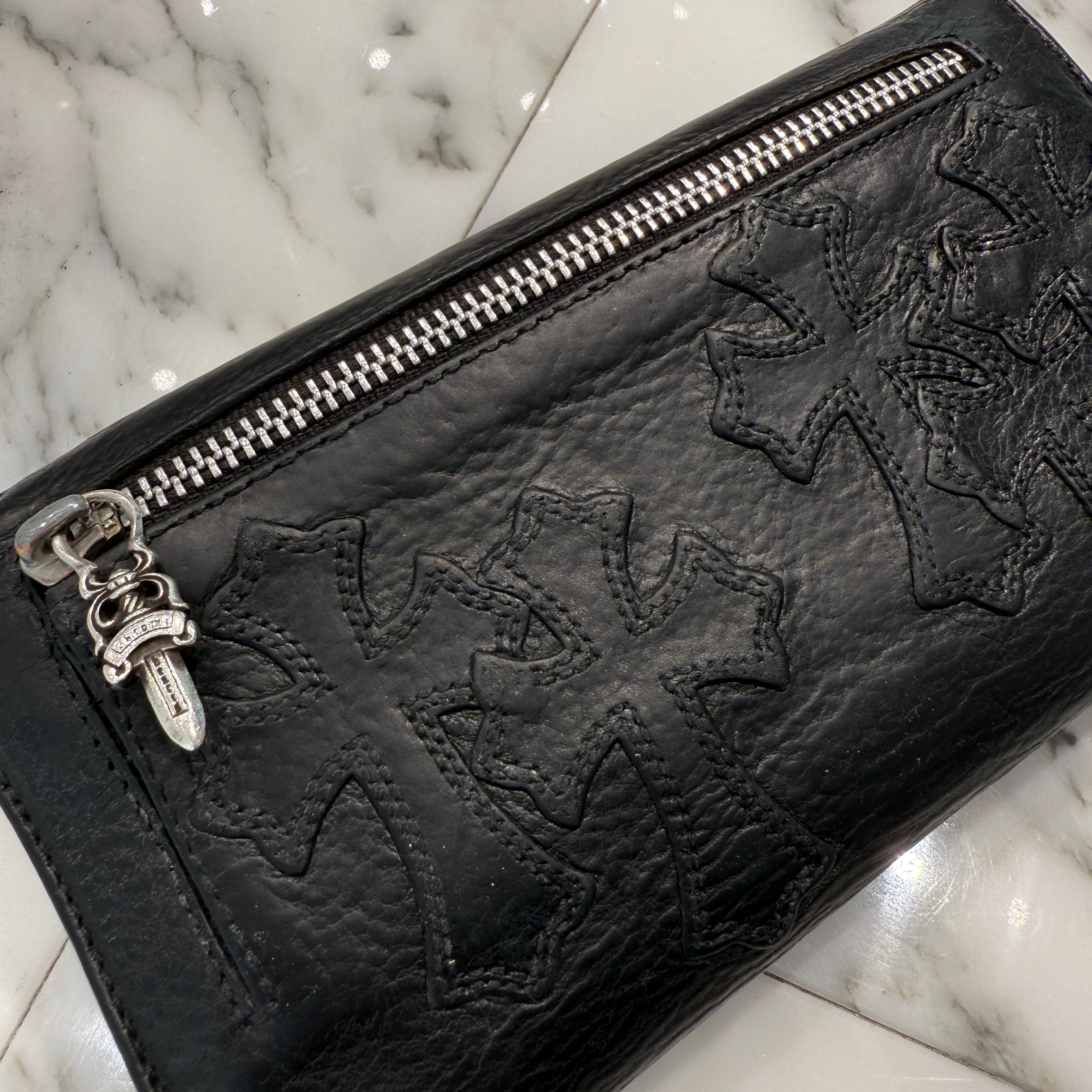 CHROME HEARTS Cemetery Cross Leather Patch Cross Ball Wave Wallet