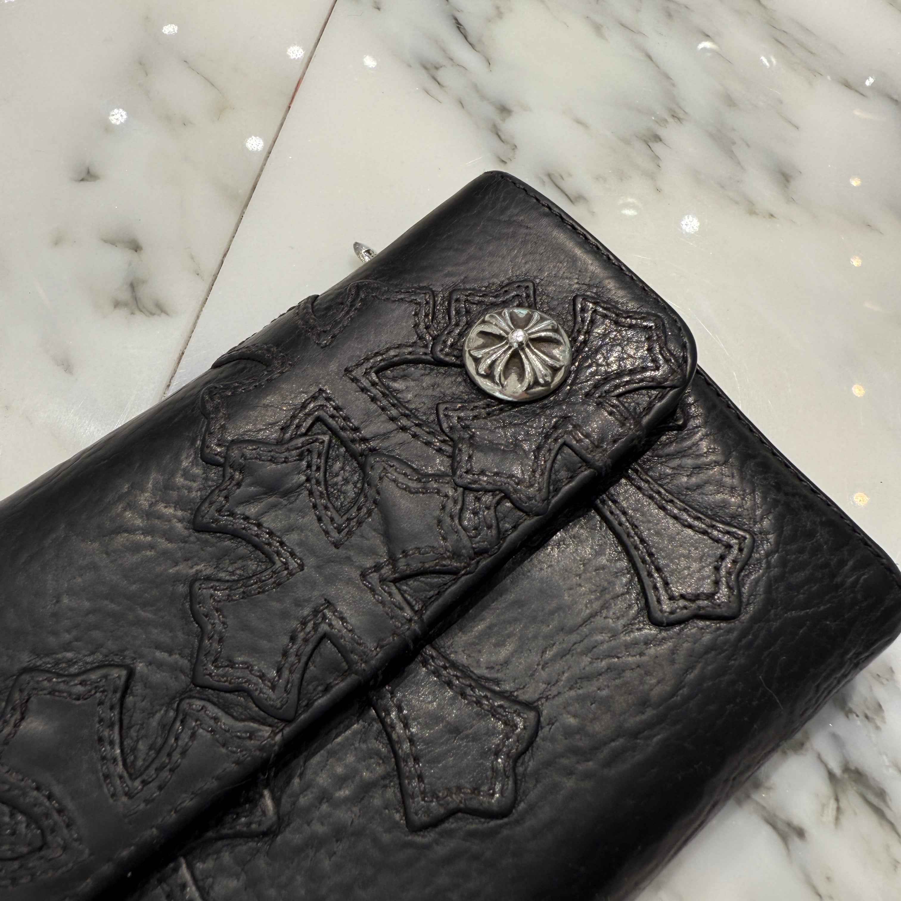 CHROME HEARTS Cemetery Cross Leather Patch Cross Ball Wave Wallet クロムハーツ セメタリークロス レザーパッチ クロスボール ウェーブウォレット