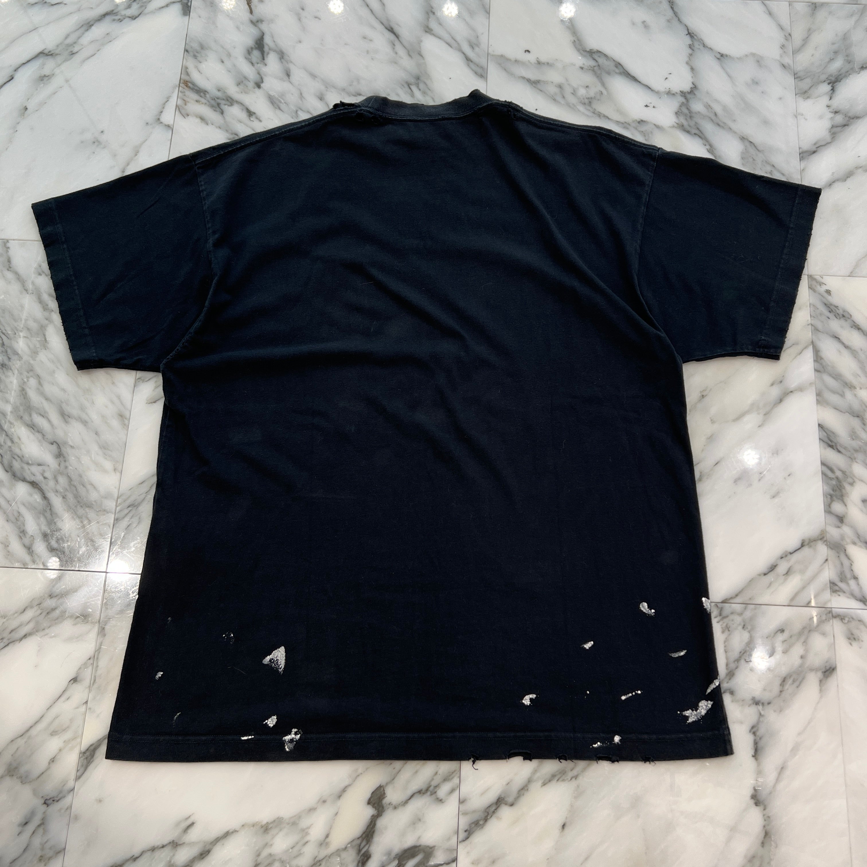 BALENCIAGA 2022SS Crushed Metal Logo Paint Tee 694575 TMV88 Size L バレンシアガ クラッシュ加工 メタルロゴ ペイント Tシャツ サイズL