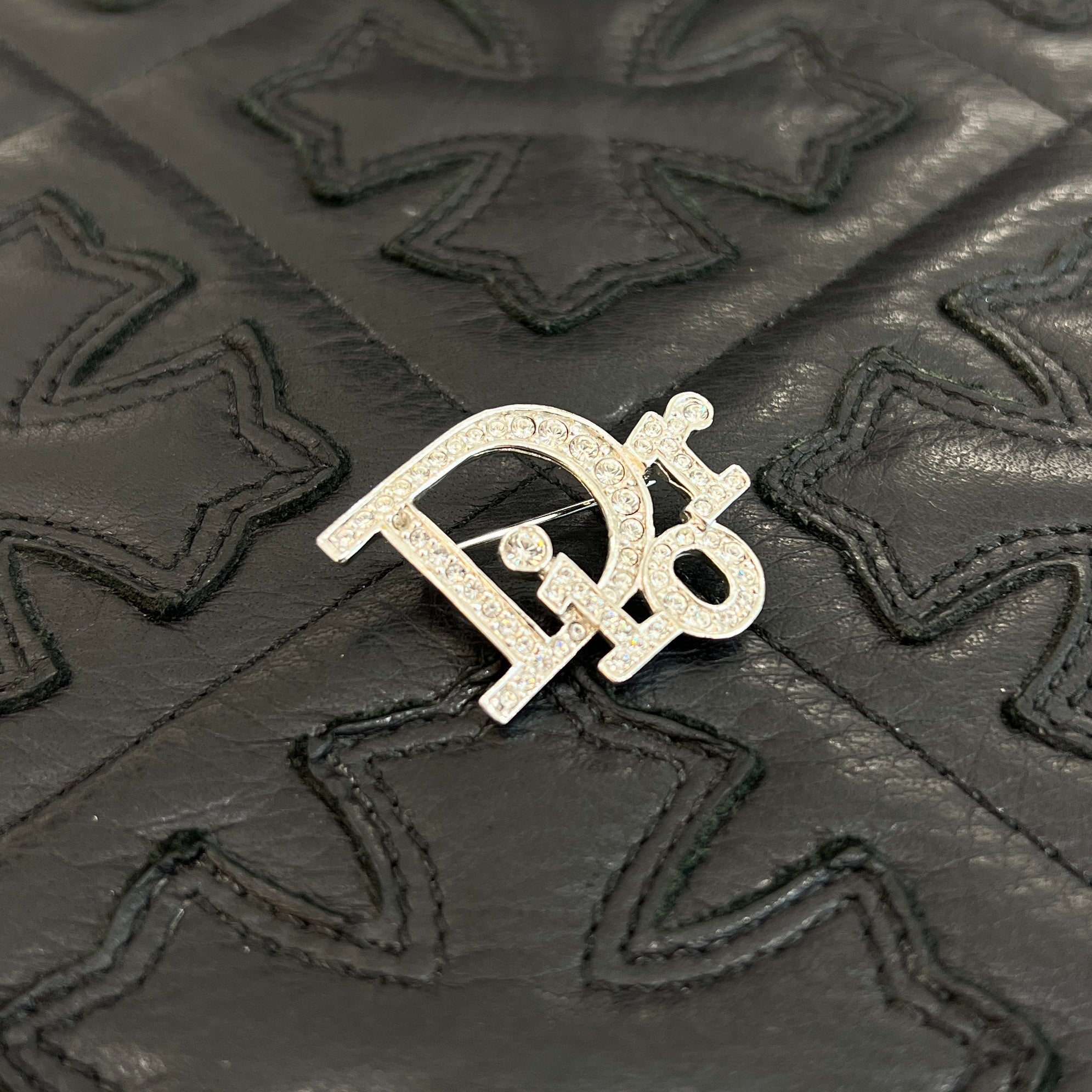 DIOR Christian Dior Rhinestone Logo Brooch ディオール