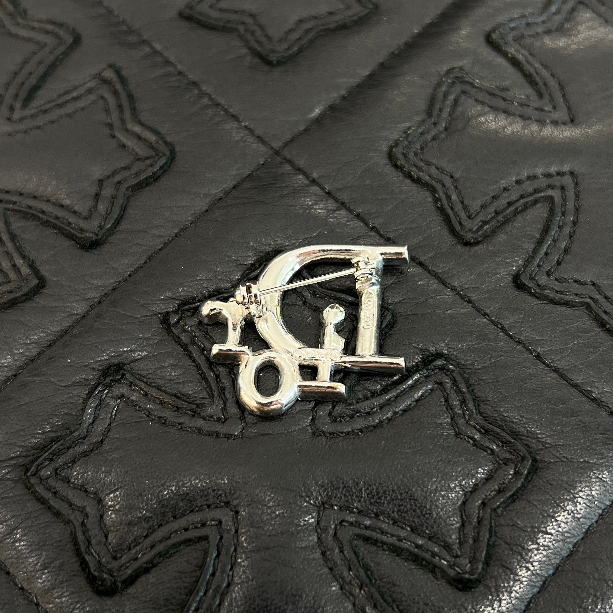 DIOR Christian Dior Rhinestone Logo Brooch ディオール