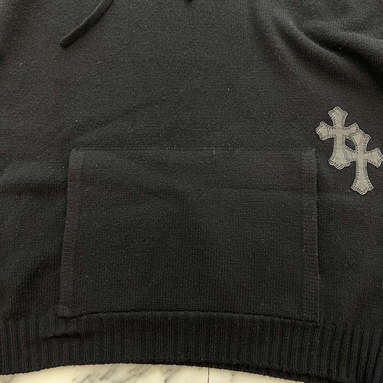 CHROME HEARTS Y NOT Leather Cross Patch Cashmere Knit Pullover