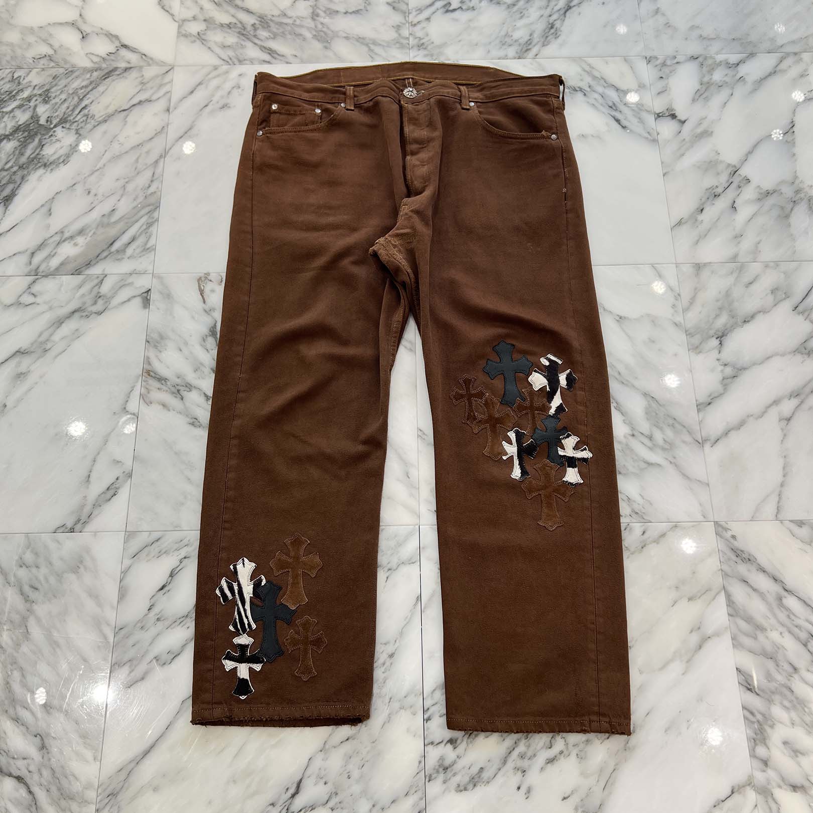 CHROME HEARTS Multi Leather Cross Patch Cross Ball Button Denim