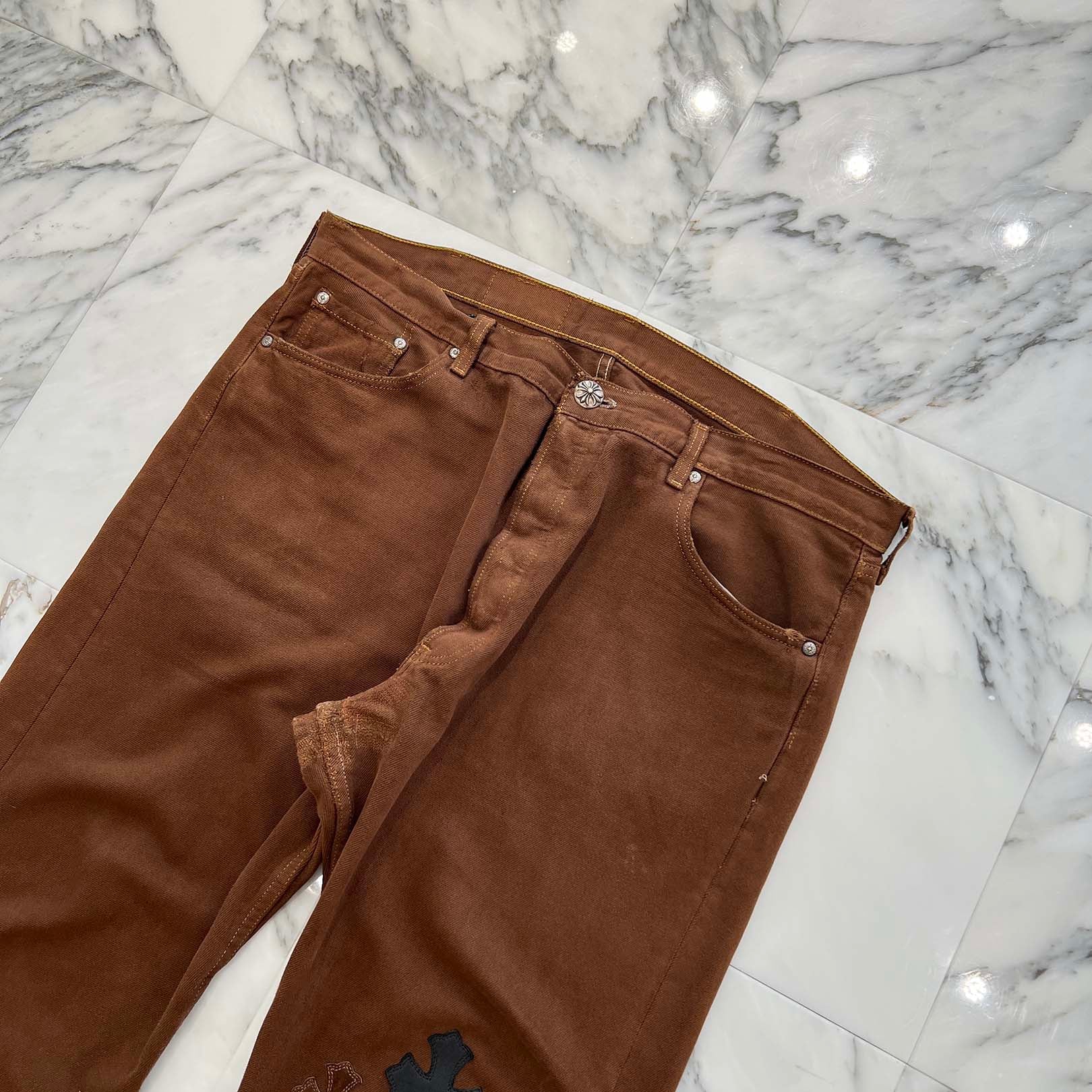 CHROME HEARTS Multi Leather Cross Patch Cross Ball Button Denim Pants Size 38 クロムハーツ マルチレザークロスパッチ クロスボールボタン デニムパンツ サイズ38