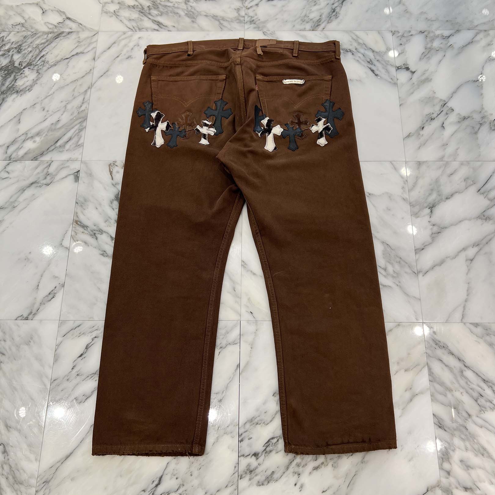 CHROME HEARTS Multi Leather Cross Patch Cross Ball Button Denim