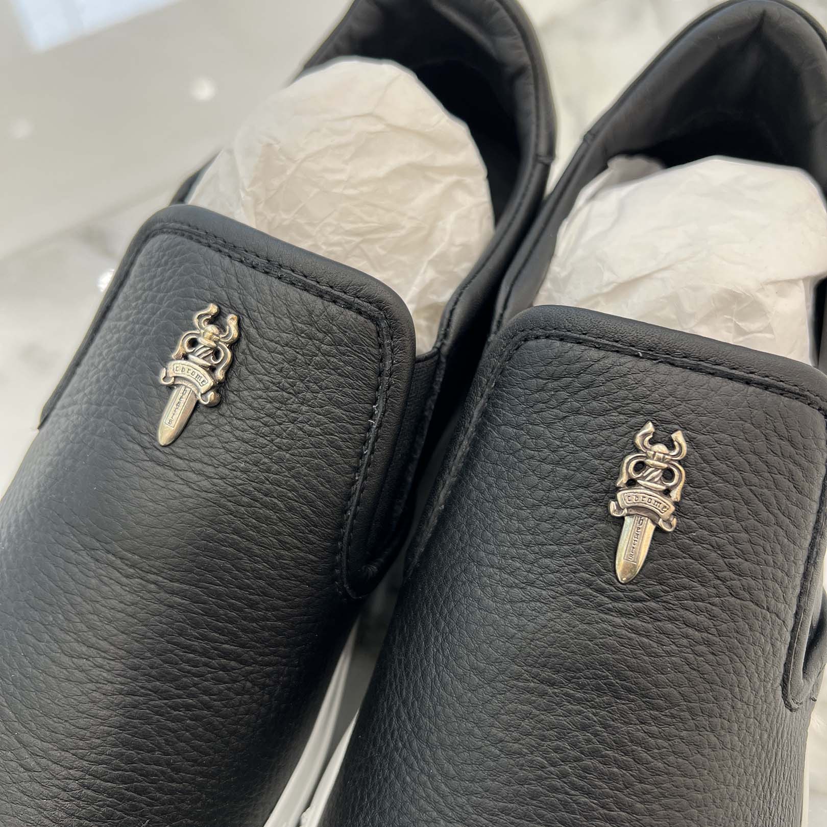 CHROME HEARTS CH Plus Leather Patch Dagger Slip On Size 42 (26.5cm