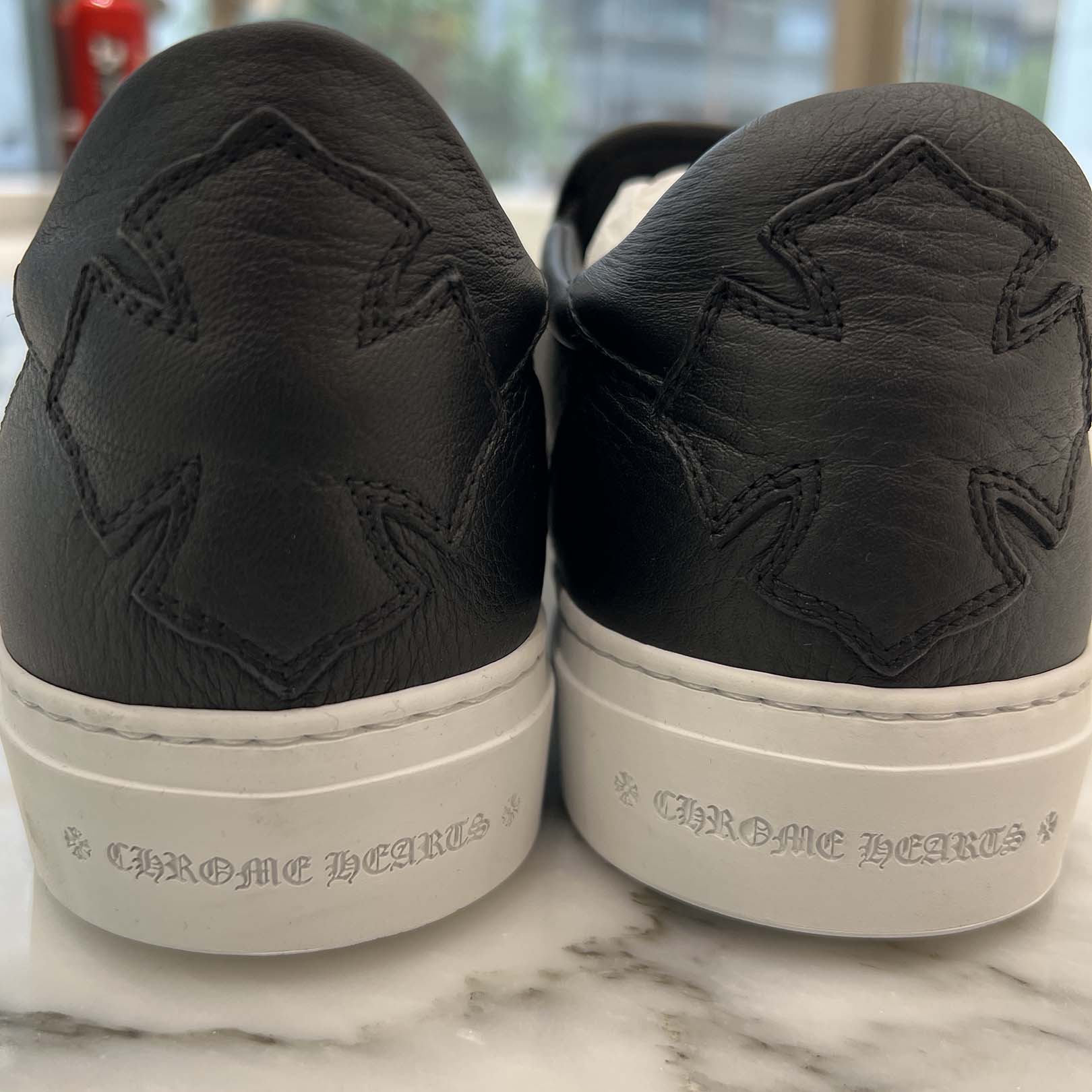 CHROME HEARTS CH Plus Leather Patch Dagger Slip On Size 42 (26.5cm