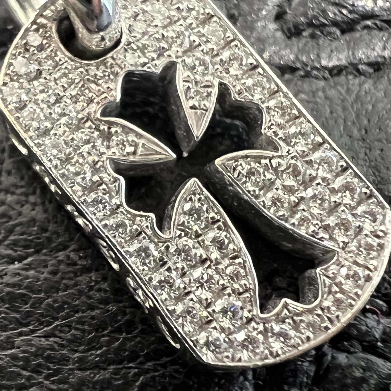 CHROME HEARTS 18K WG Tiny Cut Out Cross Dock Tag Pendant Charm Pave Diamond クロムハーツ 18K ホワイトゴールド タイニー カットアウトクロス ドッグタグ ペンダントチャーム パヴェダイヤモンド