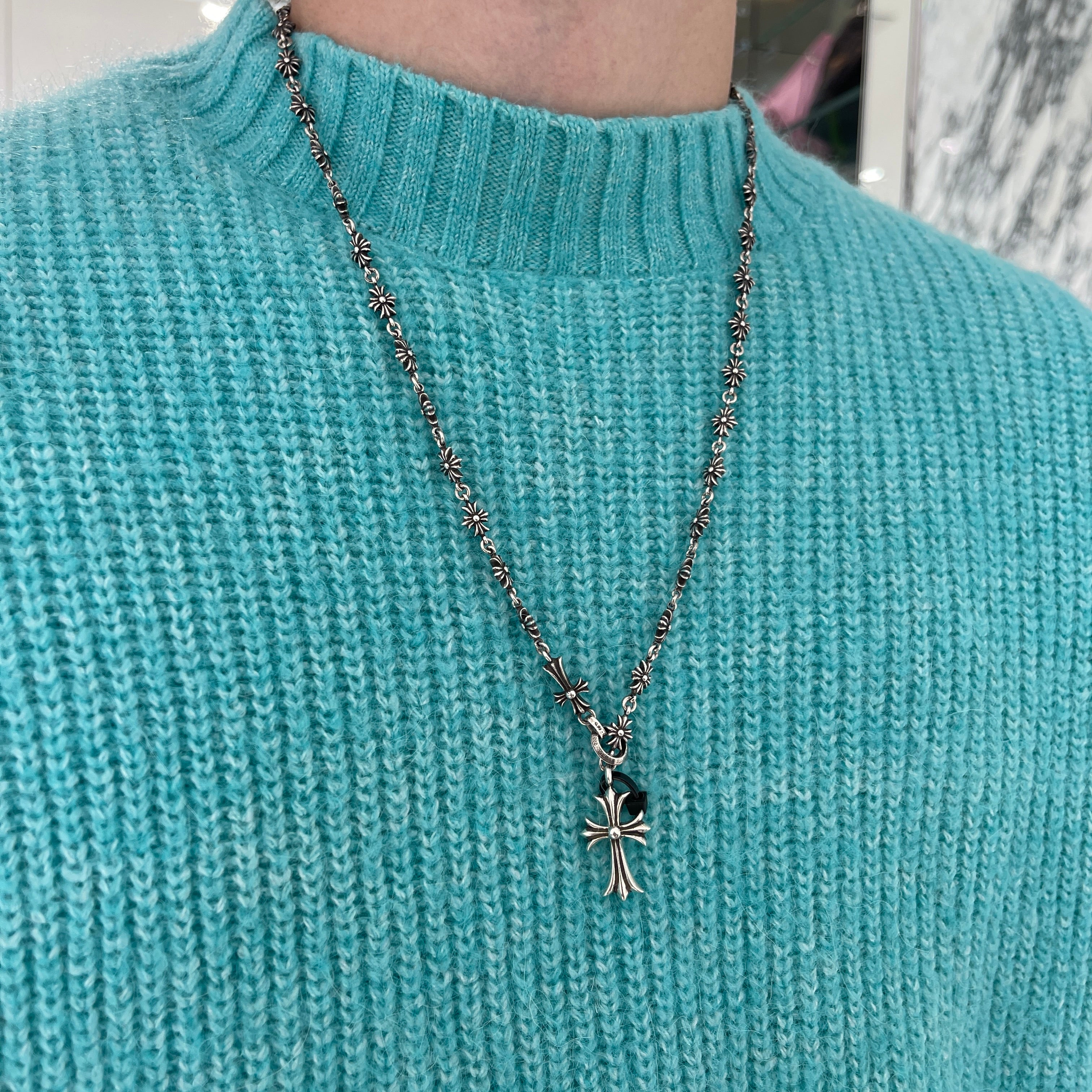 CHROME HEARTS Rosary Chalk CH Plus Chain Necklace クロムハ―ツ ロザリオ チョーク CHプラス チェーン ネックレス