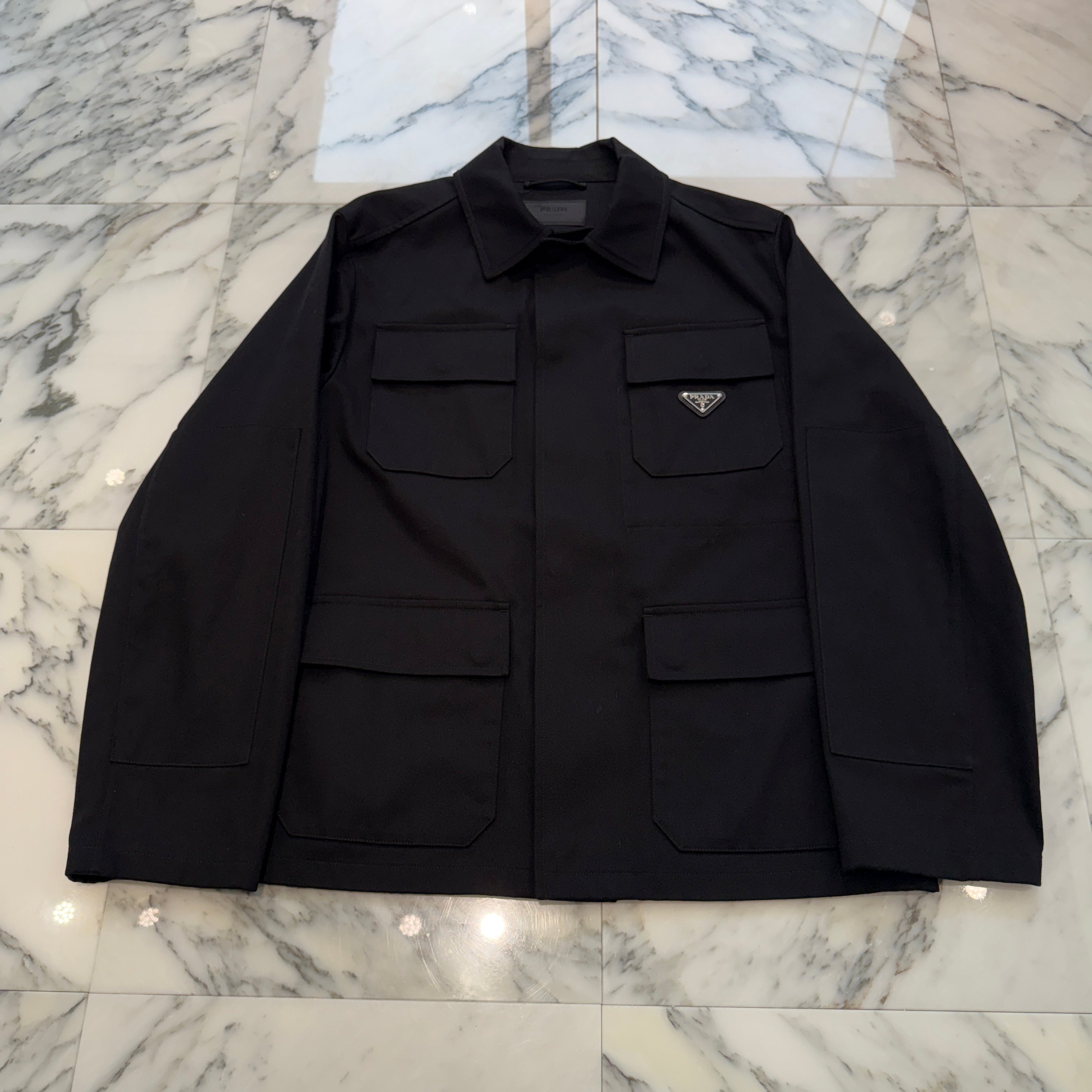 PRADA 2025SS Triangle Logo Black Cotton Jacket SGC830 S000